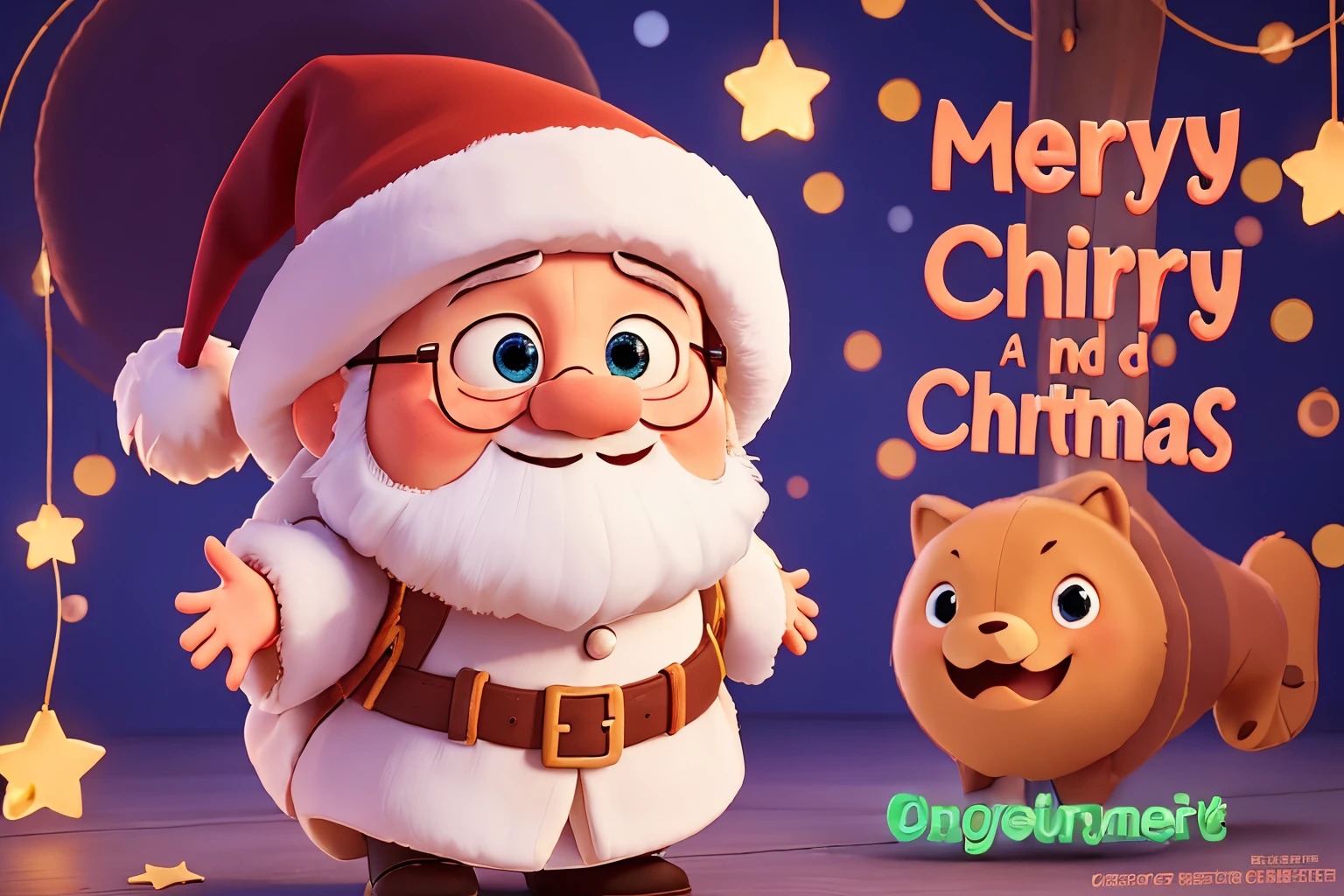 Christmas poster design。Cute Santa Claus with cookies。Cookie，Gingerbread Man，Merry Christmas.