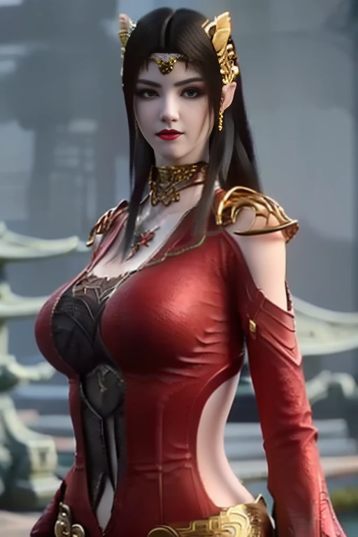 sidelocks, long hair, smiling, looking at viewer, from front, twintails, bangs, blonde hair, mole under eye, aqua eyes, fox ears, makeup, parted lips, masterpiece, high quality, best quality, anatomically correct, pinup cheongsam, black dress, makeup, red lips, wide hips, huge breasts, boob window