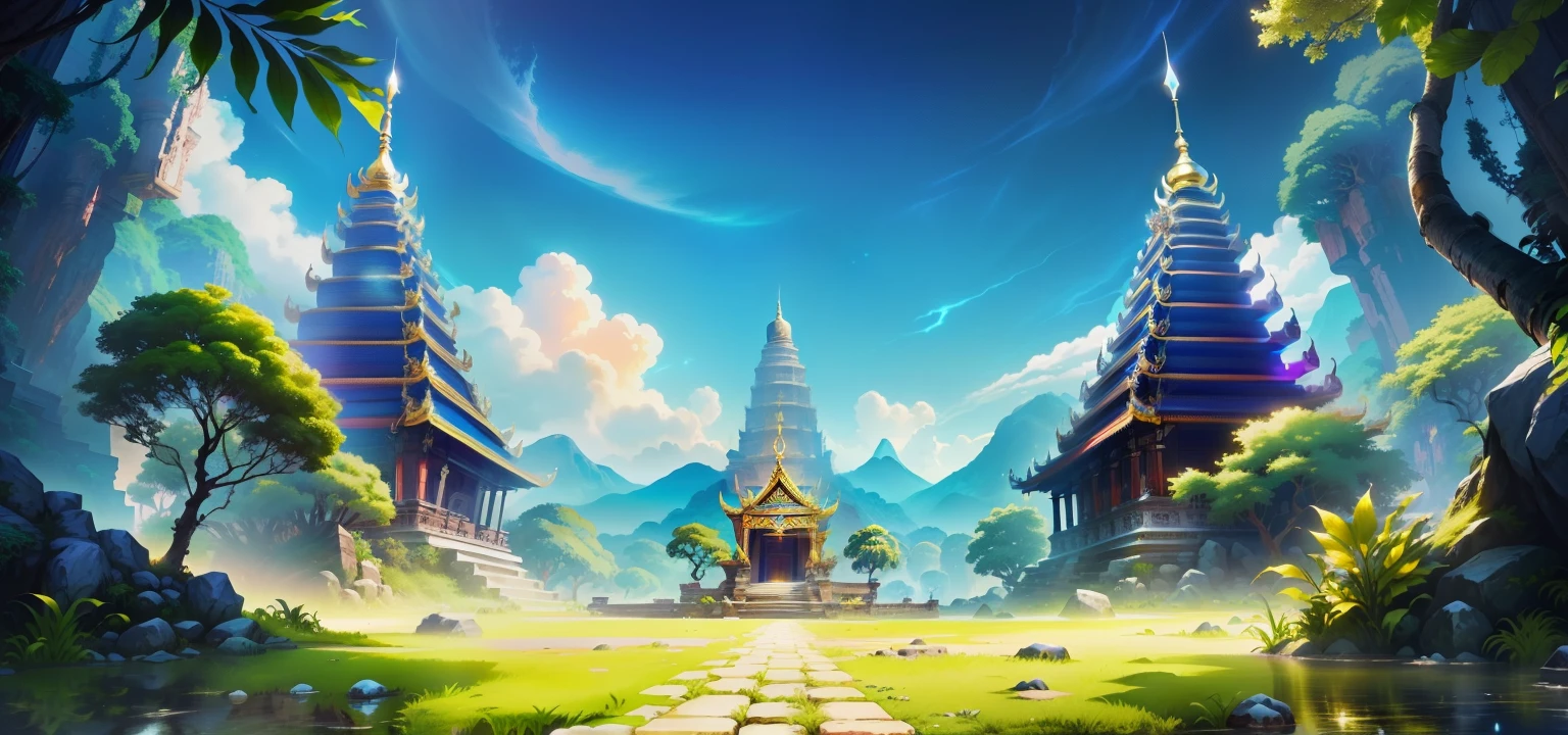 a close up of a stone floor with river behind, sky, game background, mobile game background, palace background, background artwork, background art, background image, background depicting a temple, epic background, treasure background, royal Thailand temple, videogame background, thailand asmosphere, thailand mood, jungle dummy, jungle pokdeng, official screenshot, detailed screenshot, official artwork, toki pona, pooka, game logo, high quality screenshot, pc screenshot, key art, loading screen, splash screen, screenshot, official splash art, high detailed official artwork, splash screen art, loading screen. 8k resolution, hd screenshot,