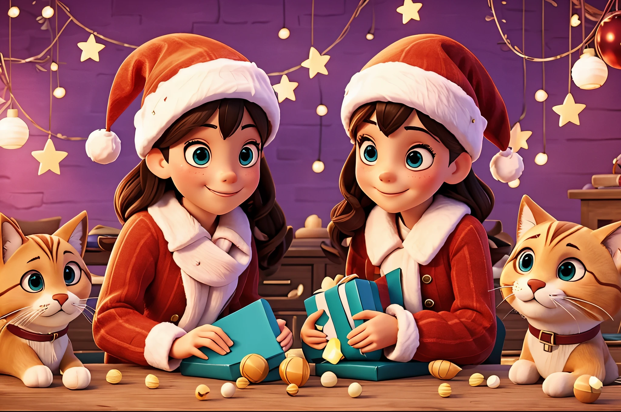 Christmas poster design。Portrait of happy children receiving gifts，Christmas gifts.