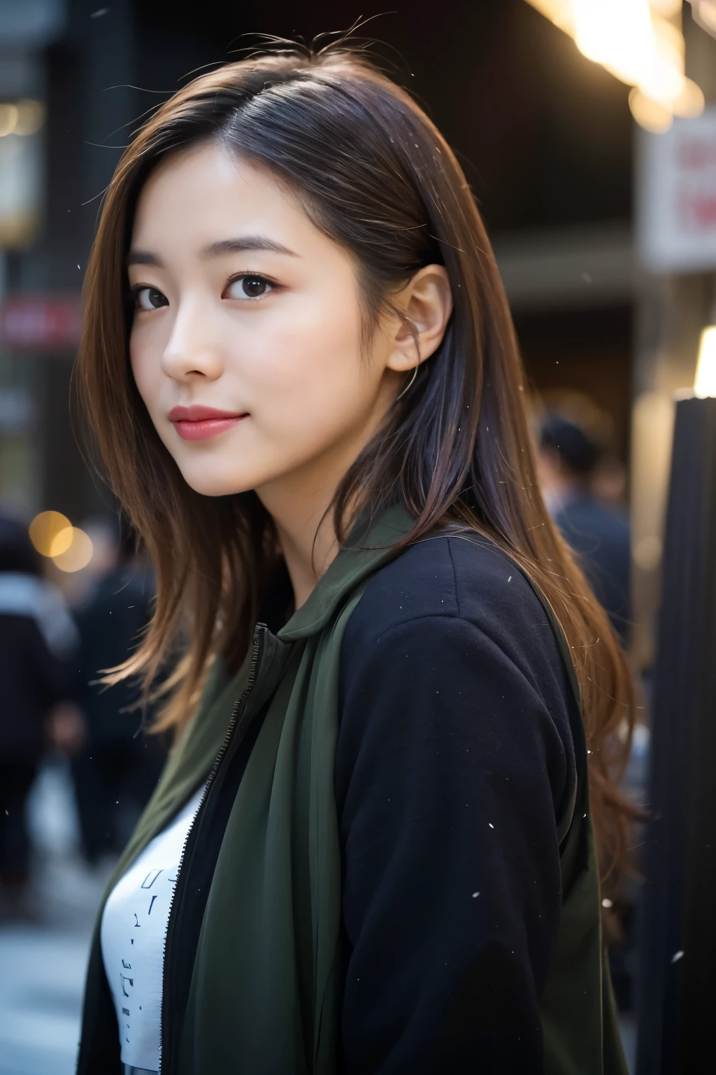 (1 Cute Japan Stars)realistic photos of、hair tied back 1:3、Thin makeup、a smile、wearing a thick coat、in snow、Clear facial features、8K High Resolution、Sharp and realistic details on the outside、Eye level shots、C/ 4.0、135 mm、Fuji Film、jpegartifacts、dithering、nffsw、​masterpiece