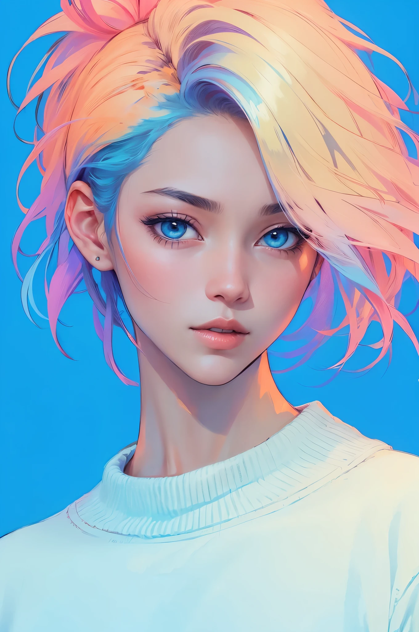 日本动画slice ,actual ,a sketch , 1 sister, ,cparted lips, Sweaters,a conductor, Blue gradient background, Neon hair,textured crops, Canadian , (tmasterpiece,Best quality,rainbow style)
Negative prompt: (Worst quality, low quality,actual,illuminations, 3D, 2d, Draw one, slice, a sketch)
Footsteps: 40, size: 768x1152, seeds: 742720333, role model: SDVN7-NijiStyleXL, Version: v1.6.0-78-gd39440bf, Sampler: yuleira, CFG scale: 10, Ccparted lips skip: 2, role model hash: 6e0ba74ac1, style selector style: Create a logo based on, Style selector is enabled: Oh, really, Style selector randomization: Wrong