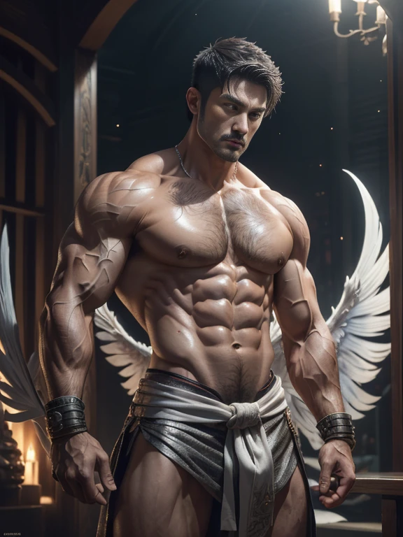 masseter membrane、well built、(handsome(Brooks)、put on eyelue eyes、Have a pair of huge open wings，largeeyes！largeeyes！Straight nose！largest wing root，Has a pair of huge white feather wings、35yo、gay twinks、scantily clad、Brush cut！Nod and pull your head five times！！outdoor sports board！(高the detail8k)Dark skin！raise your eyes！open your eyes！ ((realistically)), Sexy white silk fabric！Raised sexy！[Dressed in white silk flowing fabric worn by sexy Romans！The cathedral has stained glass]! !!!dermis, [ 短发the detail, Shaved on both sides, silvery white ]!! ultra - detailed, Best quality at best, Strong light illumination, Focus sharp, theater audience, The upward lens is closer to the body, (( Lean Body Fat 15%，短发the detail！ shave the sides short, silver whey health, My chest is hairy, bodyhair, , 露出shaggy的腋窝, shaggy的腿, silber hair,)), Full body lesbian, musculous吉加查德, Super buff and cool, aged 40, shaggy, a screenshot by Adam Dario Keel, reddit, Photographic realism, , and face, artem, Bigchest, Upper part of the body, Fluffy, Muscle tissue, attractive male, shaggy的身体, Gigachard The Art of musculous Abnormality, New row added, Tanaka Ryu HD, fukaya yuichiro, Yoshifumi Ujima, akikazu mizuno, style of kentaro miura, Shen Hangga, shin-hanga, yoshida , Tanaka Ryu HD, New row added, fukaya yuichiro, Yoshifumi Ujima, akikazu mizuno, style of kentaro miura, Shen Hangga, shin-hanga, yoshida, Hideo Minaba, 查德 handsome迷人的男性，side ，Inspired by the realistic photos of Ludovit Fula, placed in a, sweaty abs, Well-defined abs, attractive body, flowers growing out of his body, [ silber hair ]!!, muscle men, tear drop, There are abs, muscle men纠缠在一起, six-pack, [ defined abs ]!!, sexy muscular body, musculous躯干,Strong masculine characteristics,35yo，Tony Leung, :: sport, 32years old, masculine pose, David Gandhi, 35yo, male model, Sold for 50 years，Zhu Yilong, attractive male，Side Body("！, large bulge ":1.2),(dynamicposes:1.1), 大腿的tmasterpiece, Best quality at best, A high resolution, closeup portrait, malefocus, solofocus, of a man, Sold for 50 years, The erection、Ai Jia、low angle hairstyle, Grow a beard, weight loss，Stay healthy, My chest is hairy, bodyhair, , Raised sexy，露出shaggy的腋窝, shaggy的腿, little beard, model poses, Surprising composition, Front view, HighDynamicRange, Bad laughs， , Eight-pack abs, Abs hair，, raise your hands high, 短发the detail, Shaved on both sides, silvery white, Grow a beard, spark of light, Sexy big bulge！，There are small protrusions in the abdomen, the detail, Belly and hairy belly are complicated， 8K post-production，musculous性格, Strong masculine characteristics, muscle men图片, Bulging muscles, muscle men, musculous大腿 ８ｋ 高the detail,电影灯光, hyper realisitc, 高the detail, Anatomically correct, ctextured skin,!high high quality,wide wide shot！全身Best quality at best, A high resolution, tmasterpiece, Guy、musculous、短发the detail、NSFW、Spacious size、Authentic texture、Upper part of the body、large bulge、、soles of feet、wastelands、training
