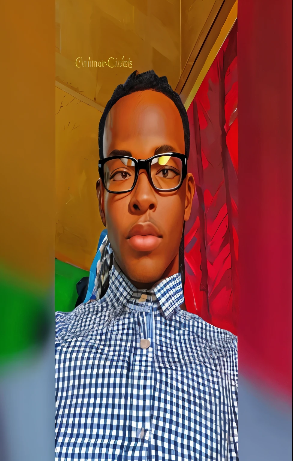 there is a man wearing glasses and a checkered shirt, around 1 9 years old, riyahd cassiem, by Chinwe Chukwuogo-Roy, frontal pose, david uzochukwu, frontal picture, with a cool pose, with accurate face, professional picture, he is about 2 0 years old, he is about 20 years old