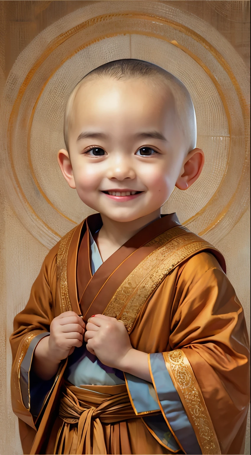 Alphard image of a smiling  wearing a robe, Lovely digital painting, yangjun chen, wojtek fus, portrait of monk, ross tran 8 k, children's art in artstation, Urop and Ross Thran, by Ma Quan, budista, Naoto Hattori, cgsociety portrait, Gorgeous Digital Painting, monk clothes, 5 fingers，5 fingers。Authors：John Lagatta