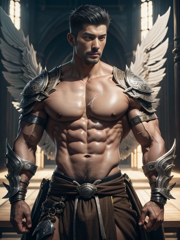 masseter membrane、well built、put on eyes、(eBlue eyes)、Have a pair of huge open wings，largeeyes！largeeyes！Straight nose！largest wing root，(Has a pair of huge wings with white feathers)、35yo、Asian male celebrity、Physical Education Student、cool guy、年轻、brush cut、gay twinks、scantily clad、Brush cut！Nod and pull your head five times！！outdoor sports board！(高the detail8k)Dark skin！raise your eyes！open your eyes！ ((realistically)), Sexy white silk fabric！Raised sexy！[Dressed in white silk flowing fabric worn by sexy Romans！The cathedral has stained glass]! !!!dermis, [ 短发the detail, Shaved on both sides, silvery white ]!! ultra - detailed, Best quality at best, Strong light illumination, Focus sharp, theater audience, The upward lens is closer to the body, (( Lean Body Fat 15%，短发the detail！ shave the sides short, silver whey health, My chest is hairy, bodyhair, , 露出shaggy的腋窝, shaggy的腿, silber hair,)), Full body lesbian, musculous吉加查德, Super buff and cool, aged 40, shaggy, a screenshot by Adam Dario Keel, reddit, Photographic realism, , and face, artem, Bigchest, Upper part of the body, Fluffy, Muscle tissue, attractive male, shaggy的身体, Gigachard The Art of musculous Abnormality, New row added, Tanaka Ryu HD, fukaya yuichiro, Yoshifumi Ujima, akikazu mizuno, style of kentaro miura, Shen Hangga, shin-hanga, yoshida , Tanaka Ryu HD, New row added, fukaya yuichiro, Yoshifumi Ujima, akikazu mizuno, style of kentaro miura, Shen Hangga, shin-hanga, yoshida, Hideo Minaba, Chad handsome charming male，side ，Inspired by the realistic photos of Ludovit Fula, placed in a, sweaty abs, Well-defined abs, attractive body, flowers growing out of his body, [ silber hair ]!!, muscle men, tear drop, There are abs, muscle men纠缠在一起, six-pack, [ defined abs ]!!, sexy muscular body, musculous躯干,Strong masculine characteristics,35yo，Tony Leung, :: sport, 32years old, masculine pose, David Gandhi, 35yo, male model, Sold for 50 years，Zhu Yilong, attractive male，Side Body("！, large bulge ":1.2),(dynamicposes:1.1), 大腿的tmasterpiece, Best quality at best, A high resolution, closeup portrait, malefocus, solofocus, of a man, Sold for 50 years, The erection、Ai Jia、low angle hairstyle, Grow a beard, weight loss，Stay healthy, My chest is hairy, bodyhair, , Raised sexy，露出shaggy的腋窝, shaggy的腿, little beard, model poses, Surprising composition, Front view, HighDynamicRange, Bad laughs， , Eight-pack abs, Abs hair，, raise your hands high, 短发the detail, Shaved on both sides, silvery white, Grow a beard, spark of light, Sexy big bulge！，There are small protrusions in the abdomen, the detail, Belly and hairy belly are complicated， 8K post-production，musculous性格, Strong masculine characteristics, muscle men图片, Bulging muscles, muscle men, musculous大腿 ８ｋ 高the detail,电影灯光, hyper realisitc, 高the detail, Anatomically correct, ctextured skin,!high high quality,wide wide shot！全身Best quality at best, A high resolution, tmasterpiece, Guy、musculous、短发the detail、NSFW、Spacious size、Authentic texture、Upper part of the body、large bulge、、soles of feet、wastelands、training
