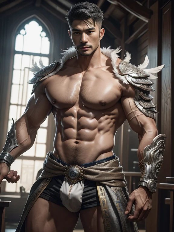 masseter membrane、well built、put on eyes、(eBlue eyes)、Have a pair of huge open wings，largeeyes！largeeyes！Straight nose！largest wing root，(Has a pair of huge wings with white feathers)、35yo、Asian male celebrity、Xiao Zhan、chest muscle、Physical Education Student、cool guy、年轻、brush cut、gay twinks、scantily clad、Brush cut！Nod and pull your head five times！！outdoor sports board！(高the detail8k)Dark skin！raise your eyes！open your eyes！ ((realistically)), Sexy white silk fabric！Raised sexy！[Dressed in white silk flowing fabric worn by sexy Romans！The cathedral has stained glass]! !!!dermis, [ 短发the detail, Shaved on both sides, silvery white ]!! ultra - detailed, Best quality at best, Strong light illumination, Focus sharp, theater audience, The upward lens is closer to the body, (( Lean Body Fat 15%，短发the detail！ shave the sides short, silver whey health, My chest is hairy, bodyhair, , 露出shaggy的腋窝, shaggy的腿, silber hair,)), Full body lesbian, musculous吉加查德, Super buff and cool, aged 40, shaggy, a screenshot by Adam Dario Keel, reddit, Photographic realism, , and face, artem, Bigchest, Upper part of the body, Fluffy, Muscle tissue, attractive male, shaggy的身体, Gigachard The Art of musculous Abnormality, New row added, Tanaka Ryu HD, fukaya yuichiro, Yoshifumi Ujima, akikazu mizuno, style of kentaro miura, Shen Hangga, shin-hanga, yoshida , Tanaka Ryu HD, New row added, fukaya yuichiro, Yoshifumi Ujima, akikazu mizuno, style of kentaro miura, Shen Hangga, shin-hanga, yoshida, Hideo Minaba, Chad handsome charming male，side ，Inspired by the realistic photos of Ludovit Fula, placed in a, sweaty abs, Well-defined abs, attractive body, flowers growing out of his body, [ silber hair ]!!, muscle men, tear drop, There are abs, muscle men纠缠在一起, six-pack, [ defined abs ]!!, sexy muscular body, musculous躯干,Strong masculine characteristics,35yo，Tony Leung, :: sport, 32years old, masculine pose, David Gandhi, 35yo, male model, Sold for 50 years，Zhu Yilong, attractive male，Side Body("！, large bulge ":1.2),(dynamicposes:1.1), 大腿的tmasterpiece, Best quality at best, A high resolution, closeup portrait, malefocus, solofocus, of a man, Sold for 50 years, The erection、Ai Jia、low angle hairstyle, Grow a beard, weight loss，Stay healthy, My chest is hairy, bodyhair, , Raised sexy，露出shaggy的腋窝, shaggy的腿, little beard, model poses, Surprising composition, Front view, HighDynamicRange, Bad laughs， , Eight-pack abs, Abs hair，, raise your hands high, 短发the detail, Shaved on both sides, silvery white, Grow a beard, spark of light, Sexy big bulge！，There are small protrusions in the abdomen, the detail, Belly and hairy belly are complicated， 8K post-production，musculous性格, Strong masculine characteristics, muscle men图片, Bulging muscles, muscle men, musculous大腿 ８ｋ 高the detail,电影灯光, hyper realisitc, 高the detail, Anatomically correct, ctextured skin,!high high quality,wide wide shot！全身Best quality at best, A high resolution, tmasterpiece, Guy、musculous、短发the detail、NSFW、Spacious size、Authentic texture、Upper part of the body、large bulge、、soles of feet、wastelands、training