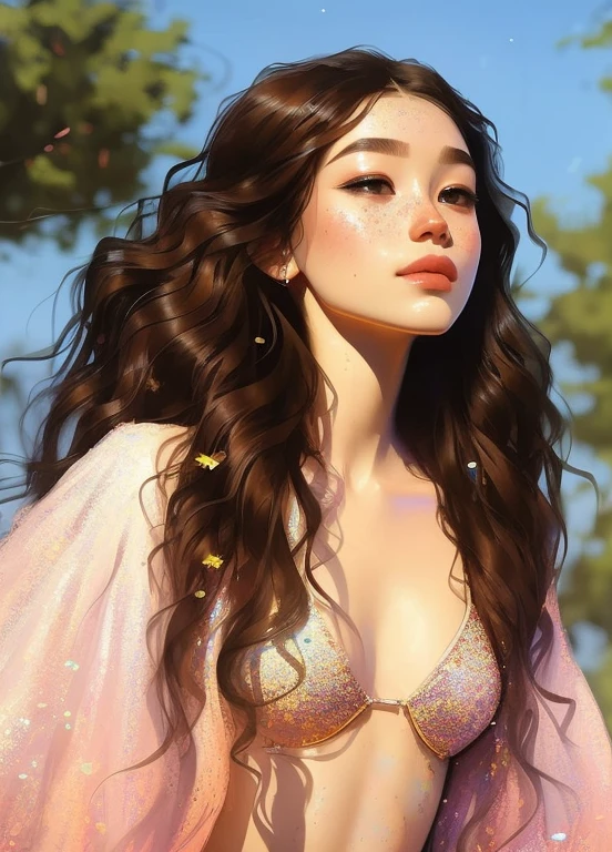 samdoesarts photorealistic painting ((full body)) portrait of ((stunningly attractive)) a woman at a music festival, ((perfect feminine face)), (+long colorful wavy hair), (+glitter freckles), glitter, wearing a dress, intricate, 8k, highly detailed, volumetric lighting, digital painting, intense, sharp focus, art by artgerm and rutkowski and alphonse mucha, cgsociety