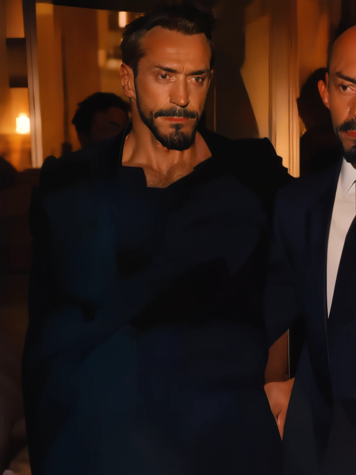 dude, black suit, black button up shirt, calvin klein, simon jacquemus, beard, bald, earrings, nose ring, night life, lyon france