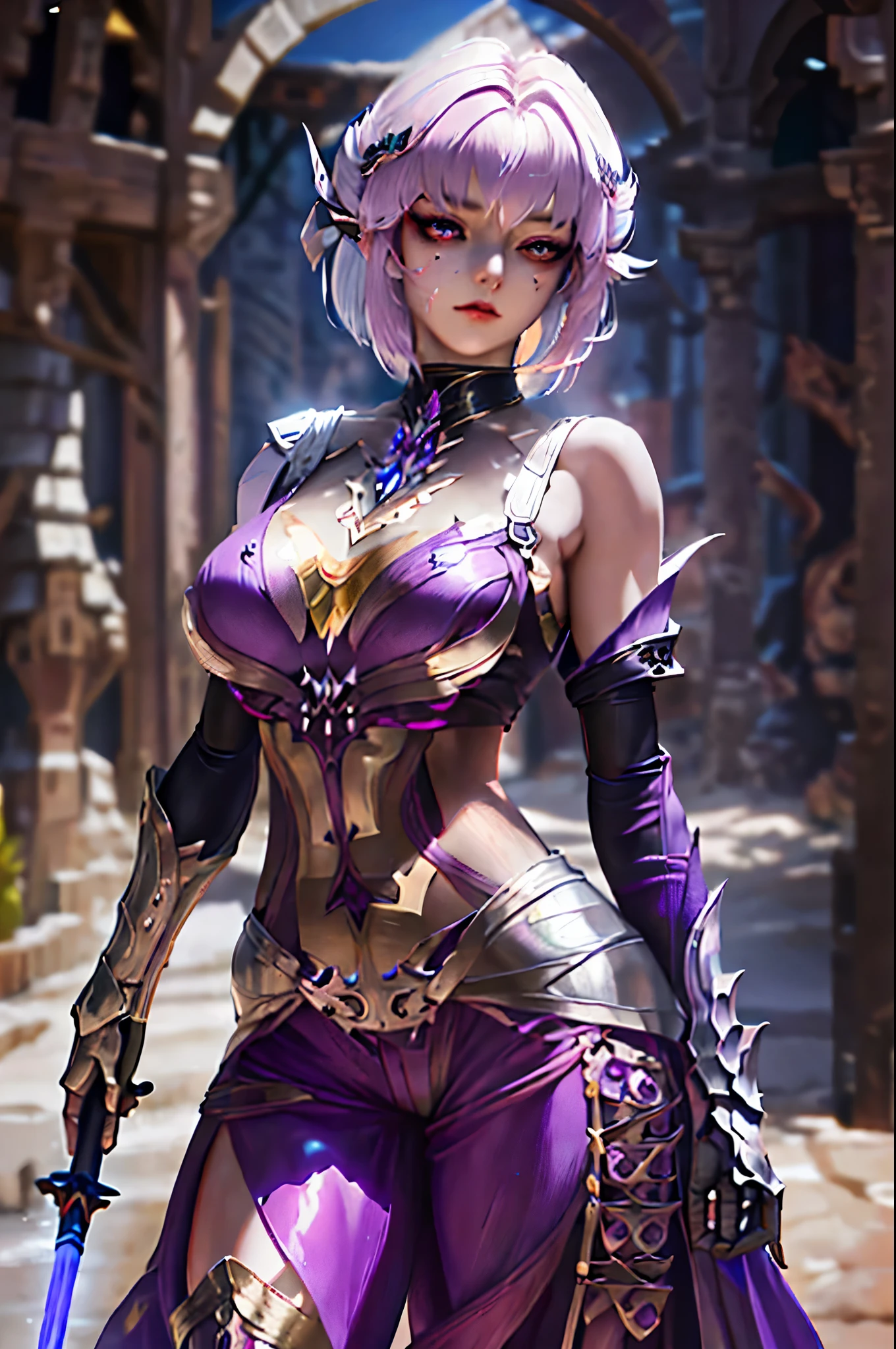 anime girl with a heart in her chest, best anime 4k konachan wallpaper, inspired by Li Chevalier, knights of zodiac girl, portrait knights of zodiac girl, vibrant fan art, vi from arcane, riven, with glowing purple eyes, kda, fiora from league of legends, ezreal (league of legends, destiny fanart, zerochan art