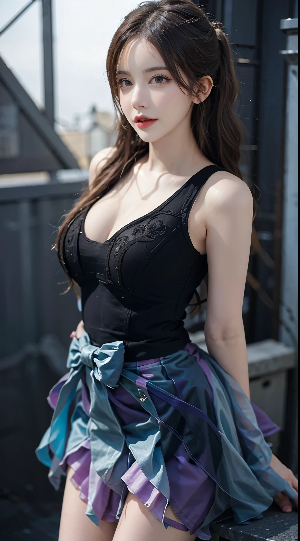 Romantic Rosette dress2, The beautiful, ins girl, tmasterpiece, light make-up, Redlip, Long messy hair, streets background, The beautiful, Elegant. Ultra-fine details, Works of masters, Authentic texture, Realistic movie lighting, Perfect work, 8K, k hd, exquisite facial features, slimfigure, big bright eyes, 耳Nipple Ring, choker necklace, Tattooed with, 手臂Tattooed with, 胸部Tattooed with