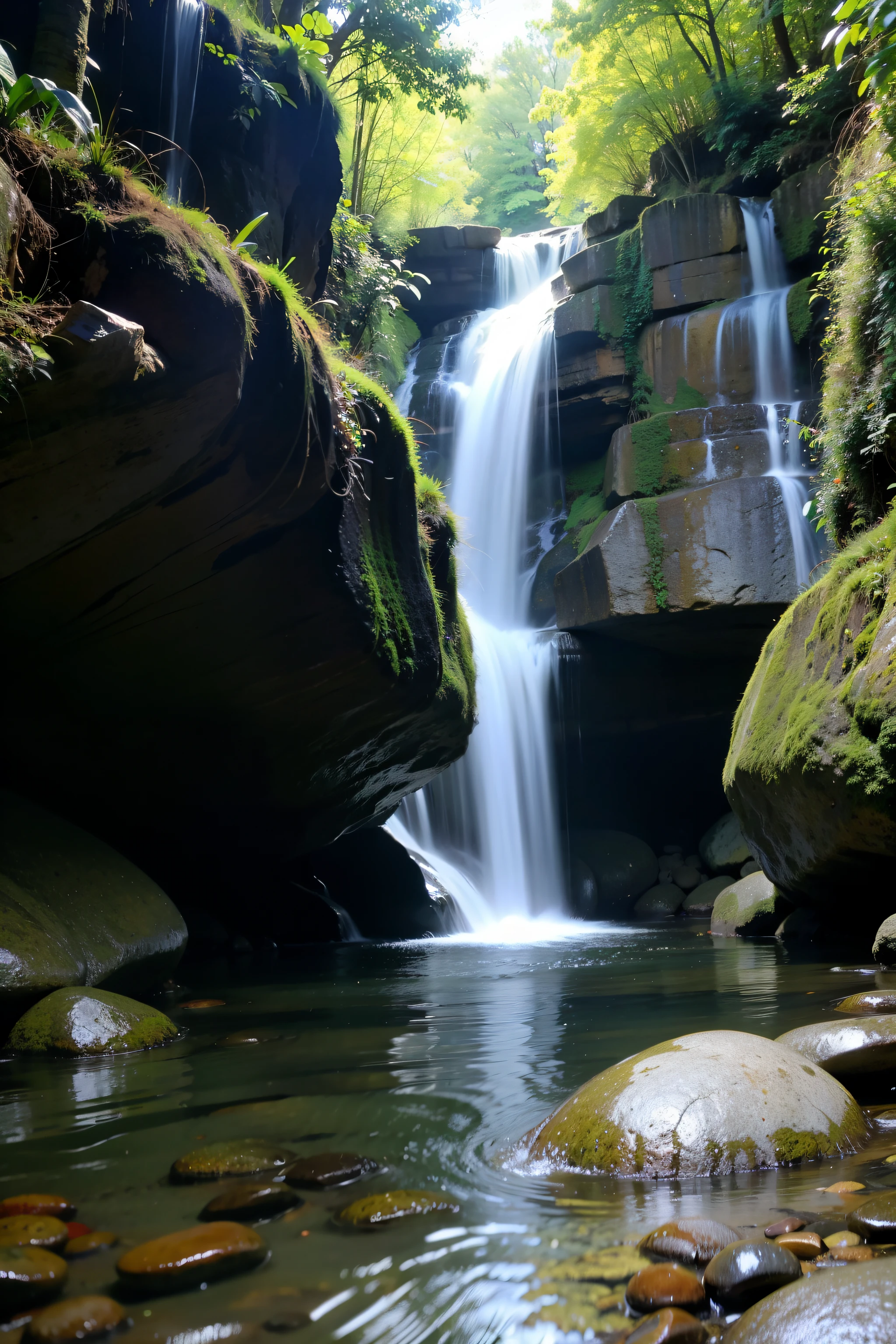 river valley waterfall stream rocks