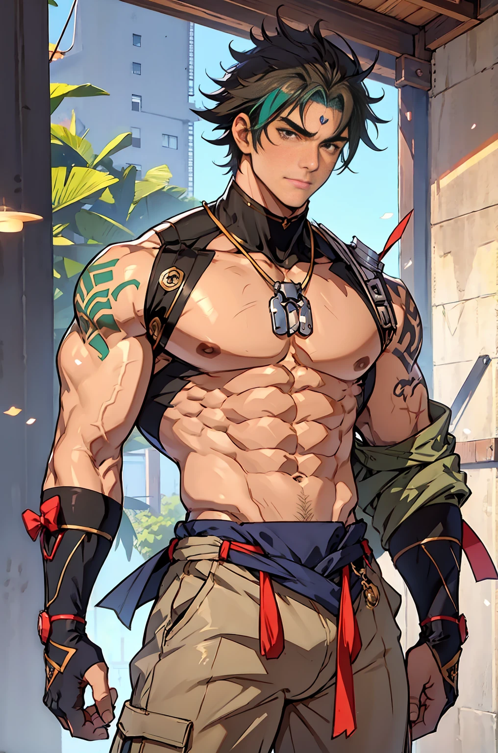 show off thick arms to the audience,closeup of armuscle protrusions on shoulders,(Shoulders exposed),Stout arms,A mais alta qualidade de imagem,Pessoas do sexo masculino,Child,1 ,jovem e bonito,Shoun,cabelos brancos,Cabelo liso curto,Pele escura,Anime peito grande,anime wallpaper,sozinho,Foco Masculino,cuecas,Dilation of the pectoral muscles,capa vermelhirilha saliente,Fundo Urbano,Espalhe as pernas,sexy,(master part, best quality),meias brancas longaotas Red Martin,((Exaggerated bulge of muscles)),