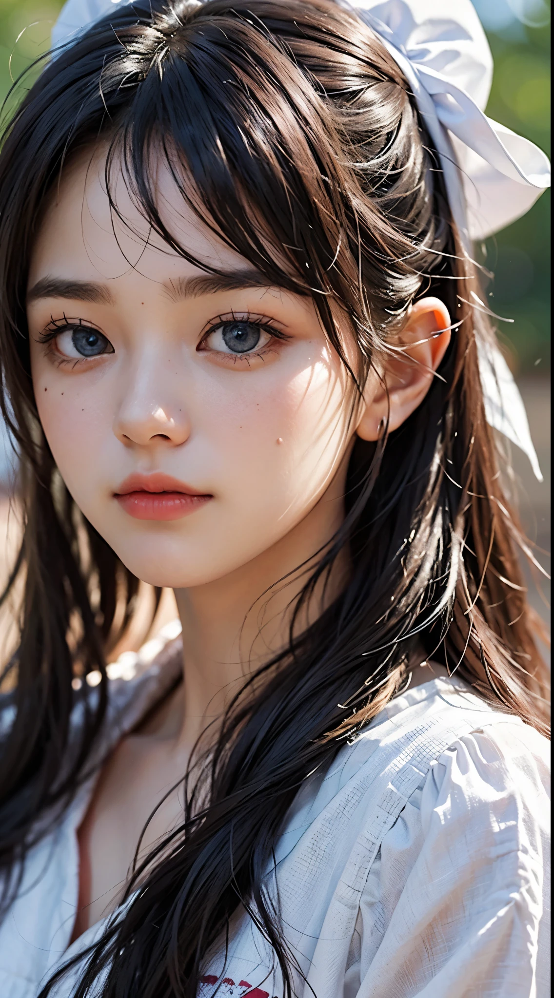 top-quality, masterpiece, 超A high resolution, (Realisticity: 1.4), OriginalPhotographs, 1Girl, cinematlic lighting、Blue eyes、Detailed eyes、Detailed skin、realskin、Detailed hair、Beautiful hair、Beautiful Eye Face、