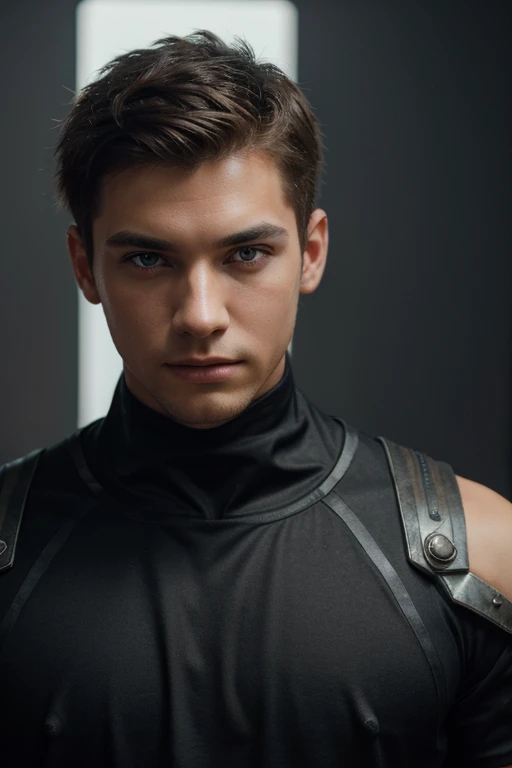(high quality,photography,sharp focus,trending on artstation:1.2),detailed eyes,half body young man,wearing an artist outfit,studio photo