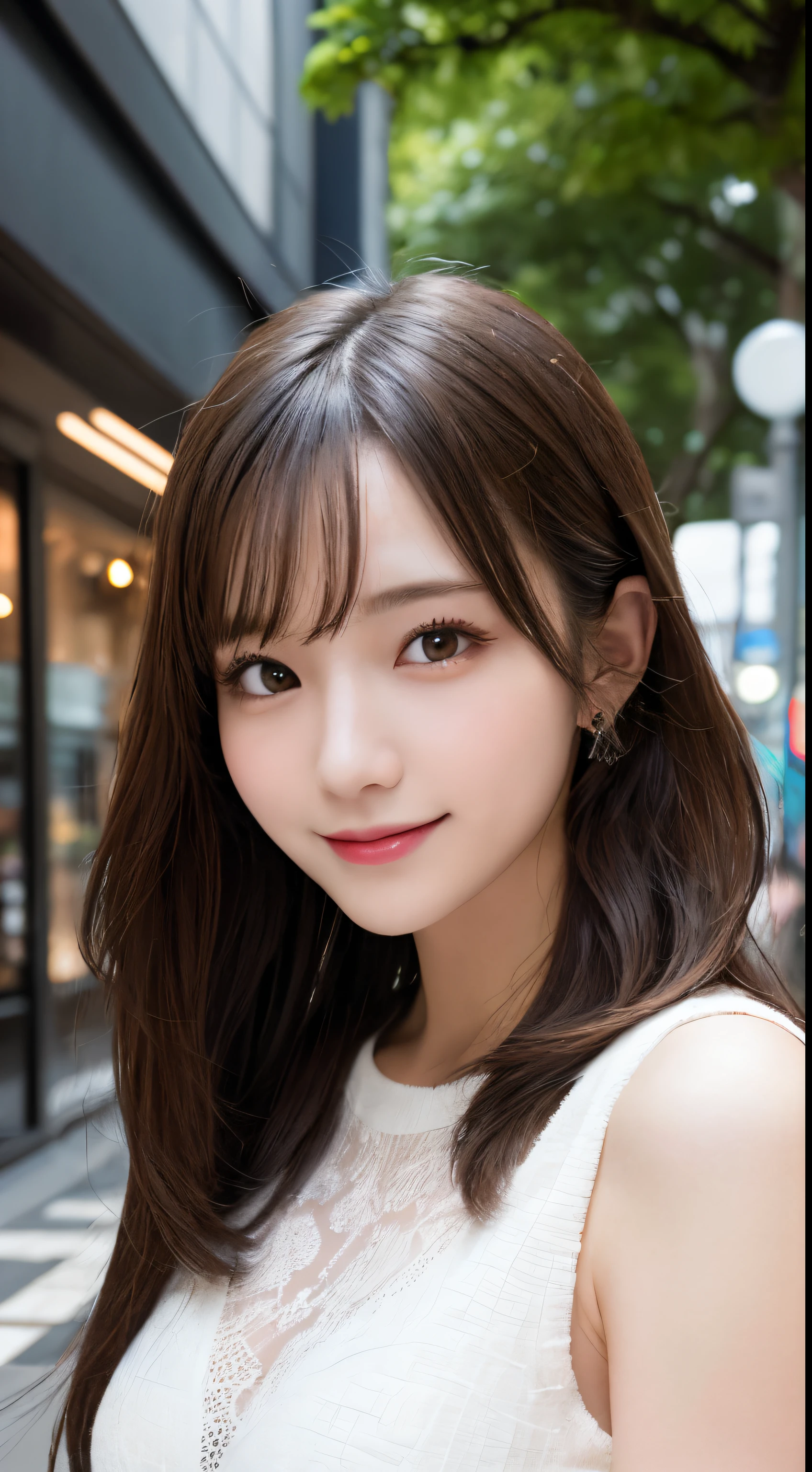 masutepiece, Best Quality, Illustration, Ultra-detailed, finely detail, hight resolution, 8K Wallpaper, Perfect dynamic composition, Beautiful detailed eyes, Trendy Women's Fashion Winter Clothes,Medium Hair,Small breasts natural color lip, Bold sexy poses,Smile,Harajuku、20 years girl、Cute、Sexy shot looking at camera