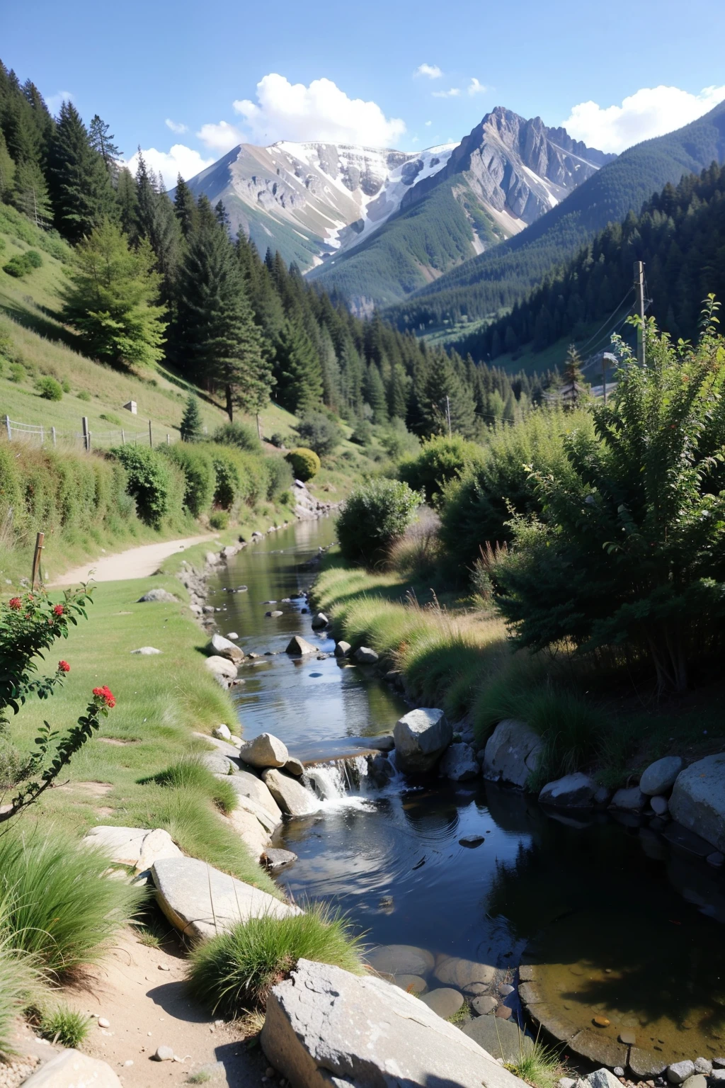 Overlooking the mountainside stream and bushes