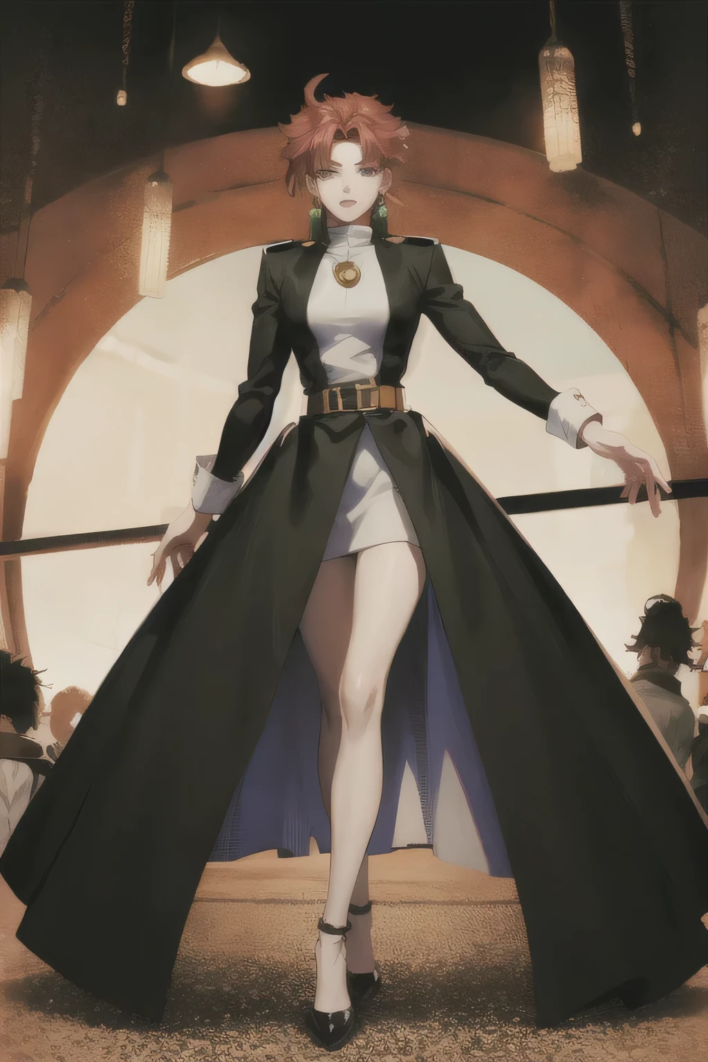 kakyoin noriaki from jojo bizarre adventure anime but female version wearing a gown