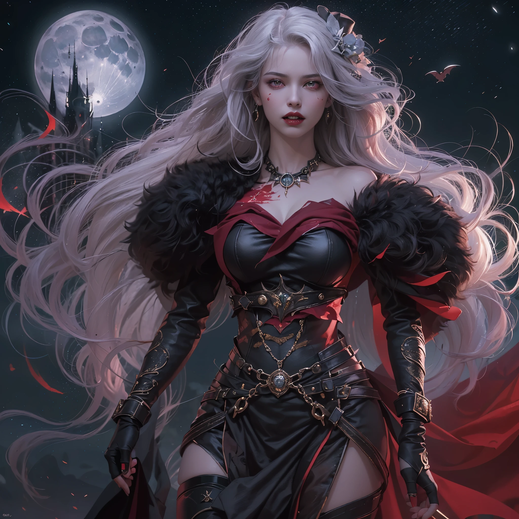 “Create an awe-inspiring masterpiece featuring a solo female Dhampir character with the highest level of quality and attention to detail. The artwork should be photorealistic, with a rating of 1.4, to truly bring the character to life. She should be wearing a stylish skirt in the illustration, showcasing her confident and alluring personality. A full-body depiction is desired to capture the character’s presence and elegance. For her appearance, she should have pale skin, exuding a sexy vampire allure. Her hair should feature a mesmerizing ombre effect, with a rating of 1.5, transitioning from platinum blonde at the roots to a dark orange shade towards the ends. Complement her look with a striking witch outfit that enhances her appeal.”
“Design an ultra-detailed illustration of a captivating female character, aiming to be a true masterpiece of the highest quality. The artwork should have a resolution of 4k or 8k, ensuring every detail is brought to life. The character should possess an intense gaze, sharp fangs, and a graceful pose, showcasing her allure and power. Emphasize her piercing eyes, reflecting her mysterious nature. Set her in a moonlit garden, enveloped in a sinister atmosphere with vibrant colors and dramatic lighting. The character’s face should be flawlessly rendered, capturing her perfect features and beautiful eyes. Create a full-body portrait of her walking through the garden, exuding elegance and intrigue.”