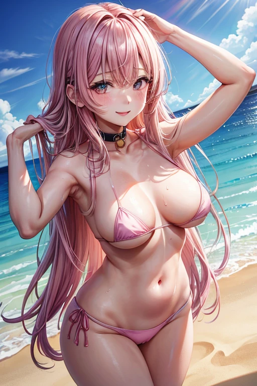 top-quality、エロ、ssex、fullnude、full bodyesbian、フルnudde、nudde、毛のないPussy、Pussy、Just the right size breasts、pink nipples、tits out、hi-school girl、JK、1 girl in、kawaii、Mare、sand beach、Shy smile、A slender、full of sweat、lighting like a movie、Arms behind your head、Eyes from below、