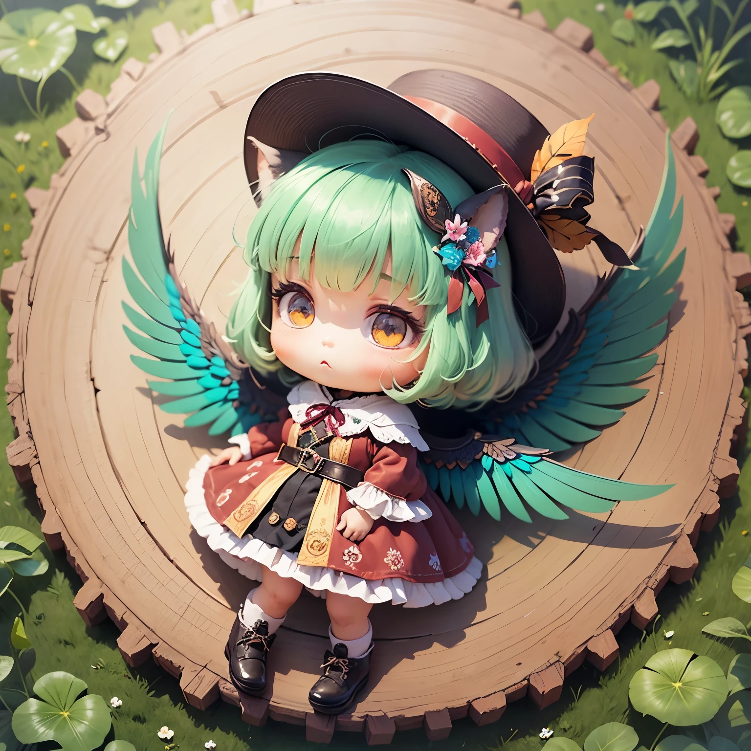 Wearing a colorful hat、Girl in a dress with wings on the back, Chibi Girl, Lori in dress, Lori, kawaii chibi, Inspired by Riki, Chibi Art, Inspired by Soda, Tahara-ku, Inspired by Yundukusue, Inspired by Wang Lu --auto --s2