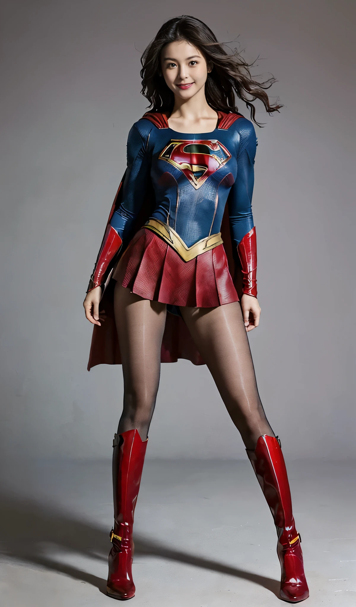 Are sleeping、lying back on、(((Wear black tights on your beautiful legs.)))、(((Grow legs、tall、Legally express the beauty of your smile)))、((((Make the most of the original image)))、(((Supergirl Costume)))、(((beautiful hairl)))、(((Suffering)))、(((Feet must necessarily be worn with black tights)))、(((You need to wear red boots)))、((Top image quality、8K))、((top-quality、8K、​masterpiece:1.3))、(((Keep Background )))、Crisp focus:1.2、Beautiful woman with perfect body shape:1.4、Slender Abs:1.2、a wet body:1.5、Highly detailed facial and skin texture、8K