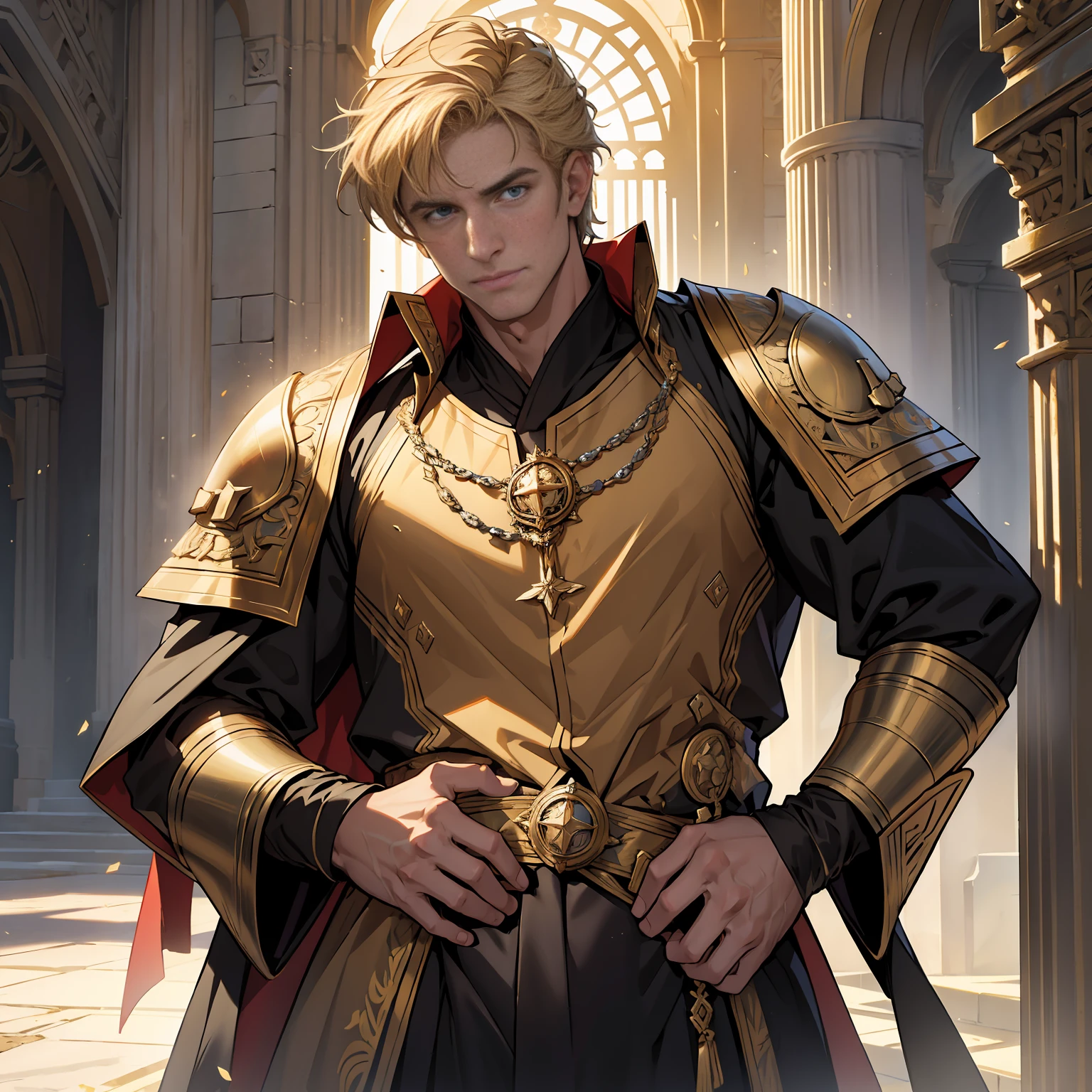 (best quality,4k,8k,highres,masterpiece:1.2), ultra-detailed, realistic:1.37, constantine the great ,portraits, vivid colors, ancient emperor revival, modern style, Lionheart, confident expression, powerful posture, aged armor, intricate details, regal robe, dignified aura, ancient capital backdrop, golden sunlight, dramatic shadows, subtle color grading