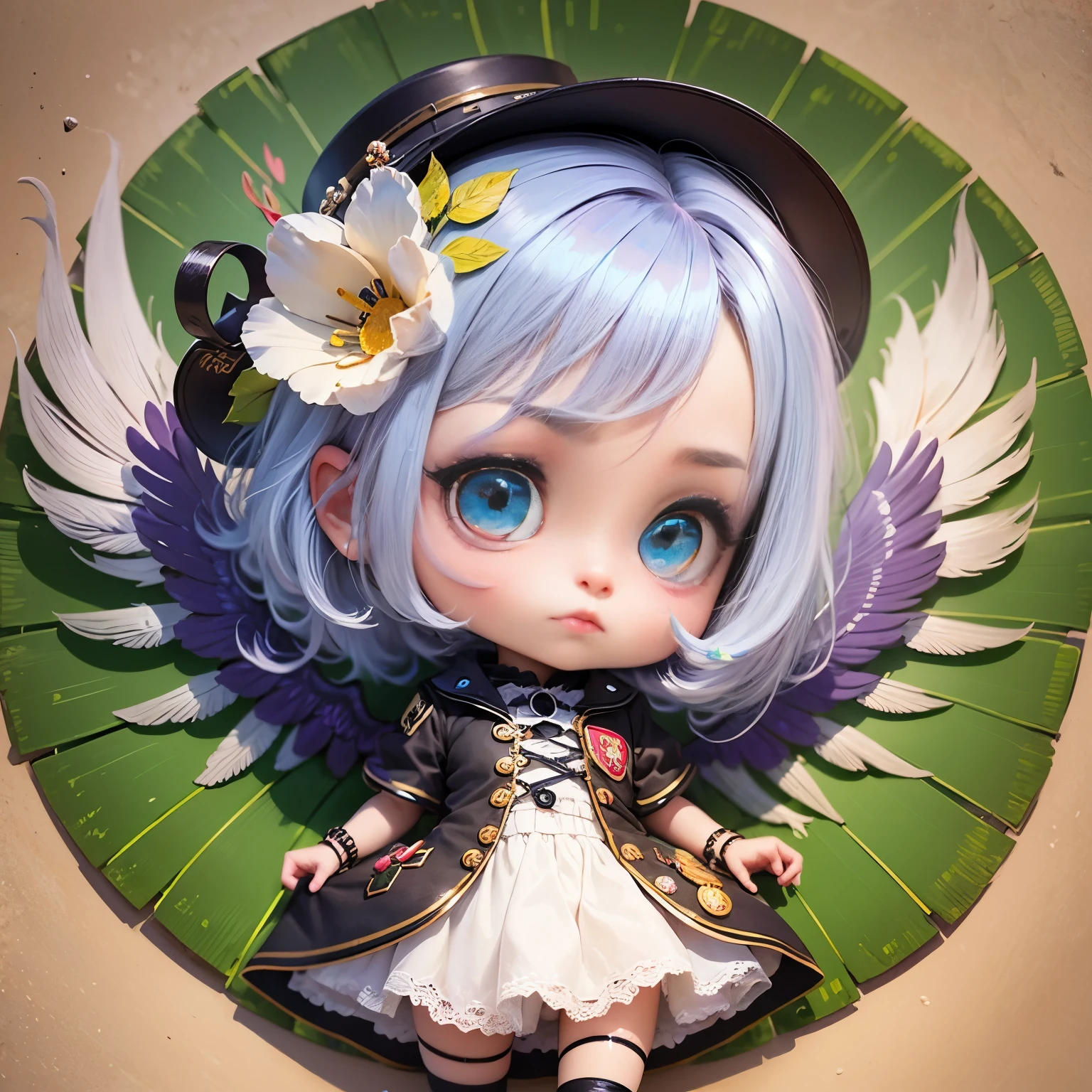 Light purple hair, green colored eyes, eye glass, Wearing a colorful hat、Girl in a dress with wings on the back, Chibi Girl, Lori in dress, Lori, kawaii chibi, Inspired by Riki, Chibi Art, Inspired by Soda, Tahara-ku, Inspired by Yundukusue, Inspired by Wang Lu --auto --s2