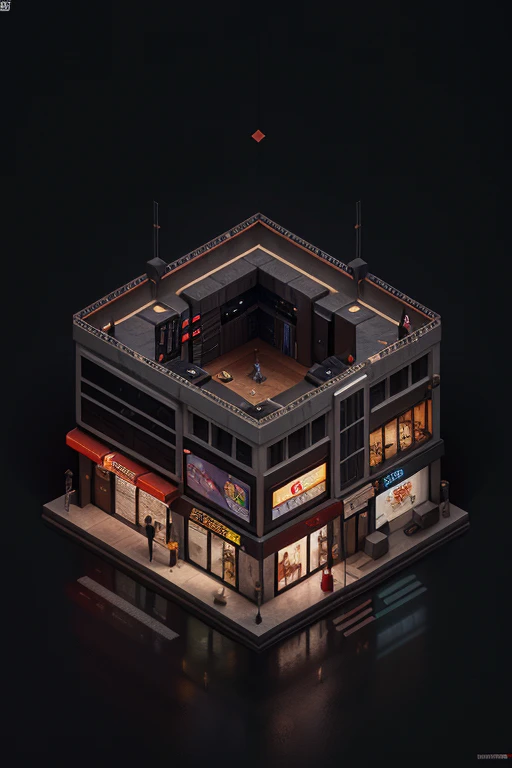 Isometric, overlooking 45 degrees, SLG game building, single building, ktv nightclub, gray background, concept art, Octane rendering