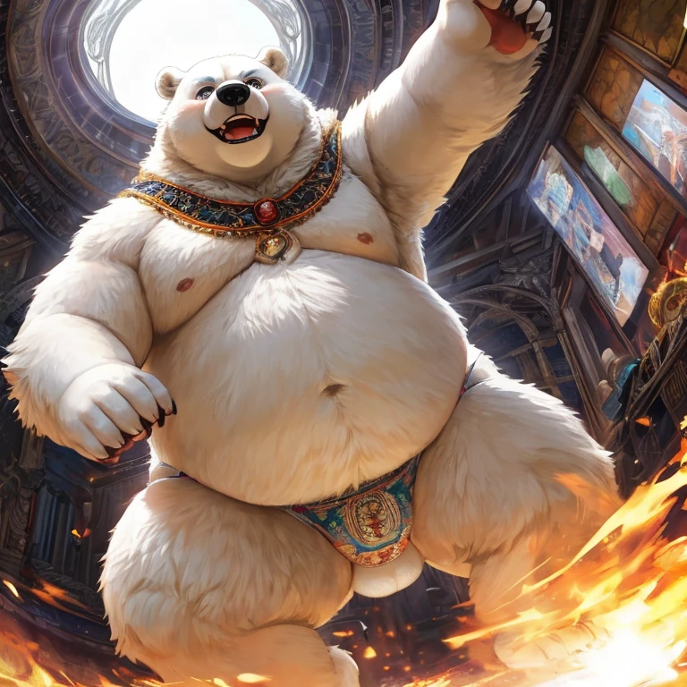 Obese, Overweight male, anthro, polar bear), facial scar, fluffy, hairy, red eyes, (by dramamine:1.4), tavern setting, drinking, drunk, happy, barstool, bar, bulge, BREAK
(detailed background), (high detail:1.2), film photography, RAW candid cinema, realistic, analog style, best quality, ultra realistic, 8k