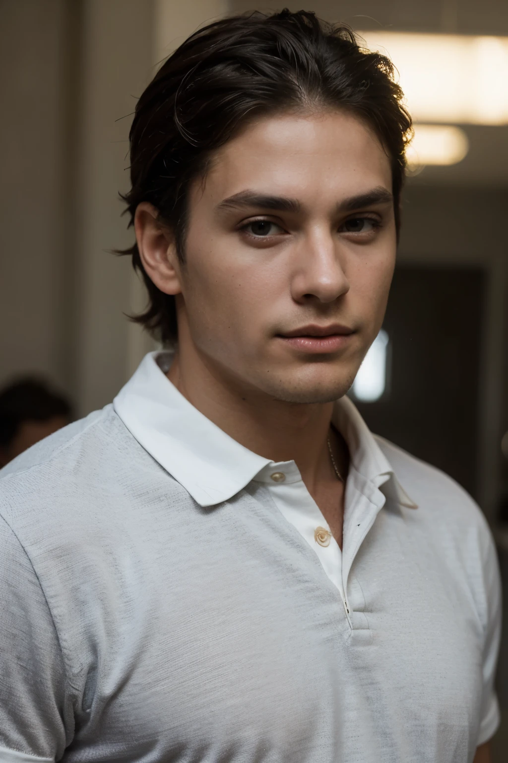 ((best quality)), ((masterpiece)), (detailed), perfect face, male, musculer, golf shirt, in lamborghini