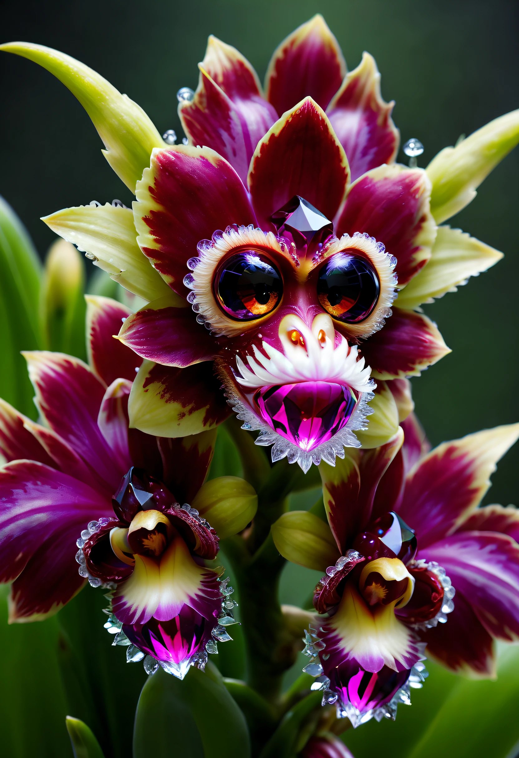 a magical plant，Monkey face dragon orchid, crystal