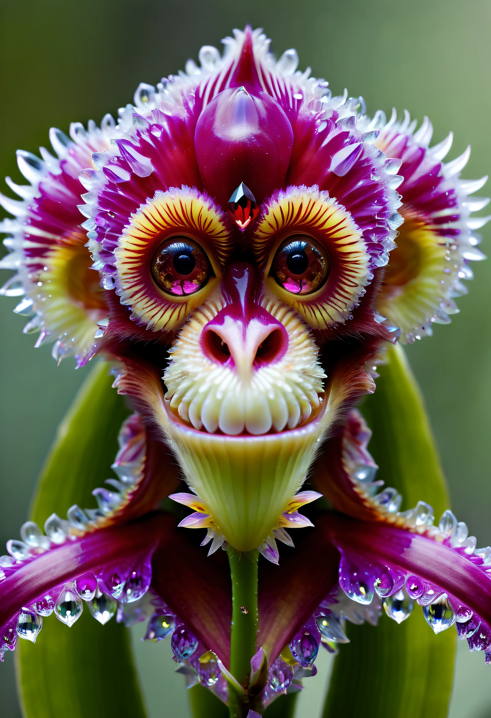 a magical plant，Monkey face dragon orchid, crystal