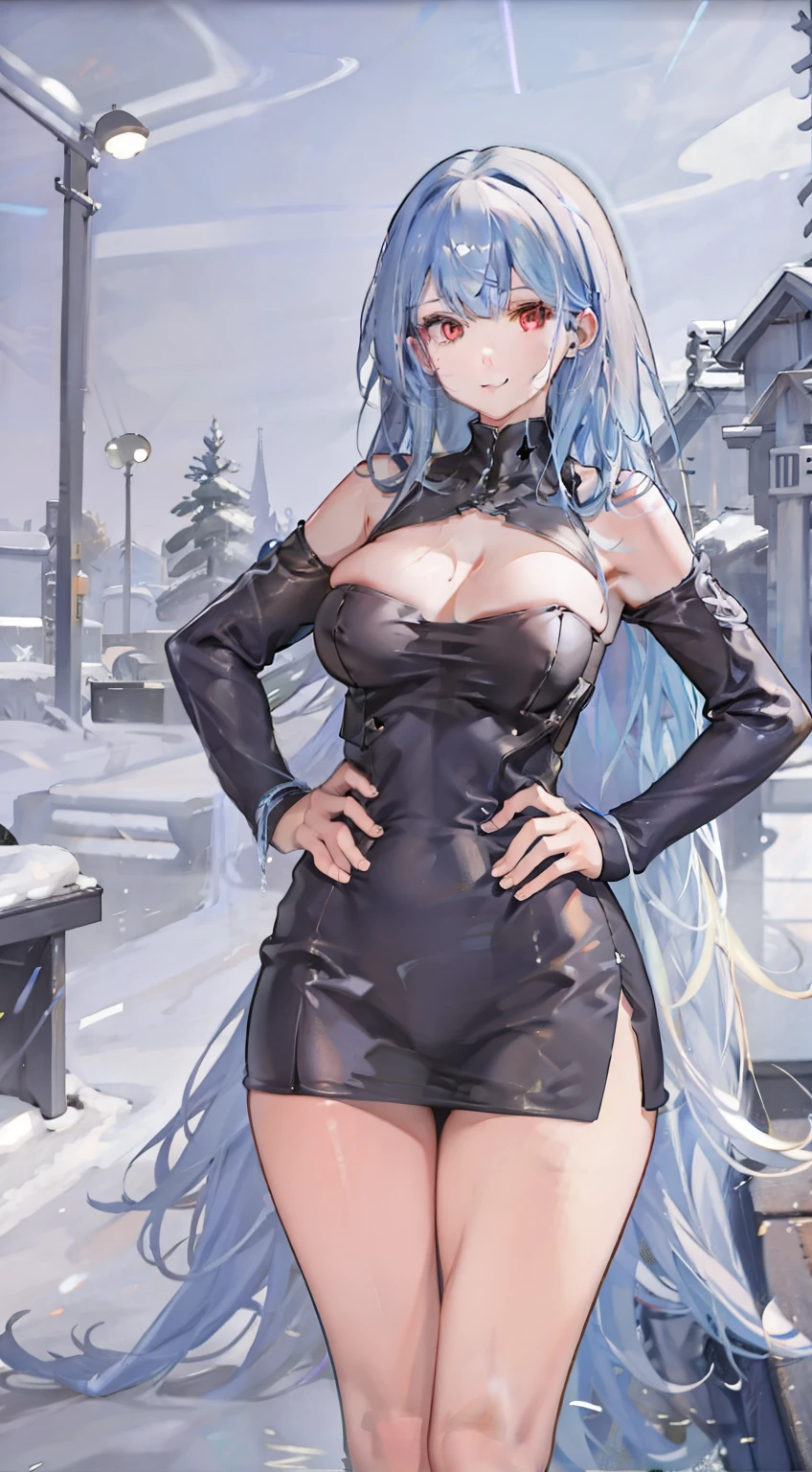 (fidelity: 1.4), amazing, masterpiece, ((female, big boobs)), slim, muscular, sharp ears, light gray skin, long curly gray hair, red eyes, smile, mind, do not disturb, Recite the Kite