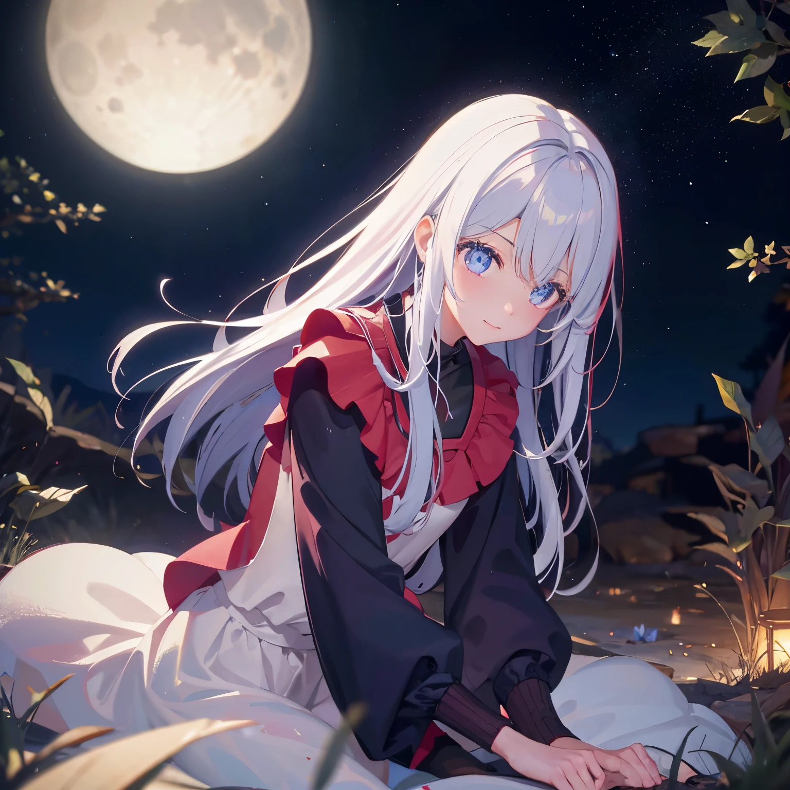 人物,under moonlight,bright,flash lights,inquisitive,White hair,nevando,Humanity