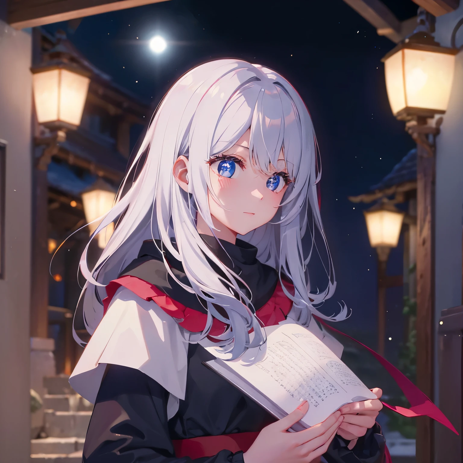人物,under moonlight,bright,flash lights,inquisitive,White hair,nevando,Humanity
