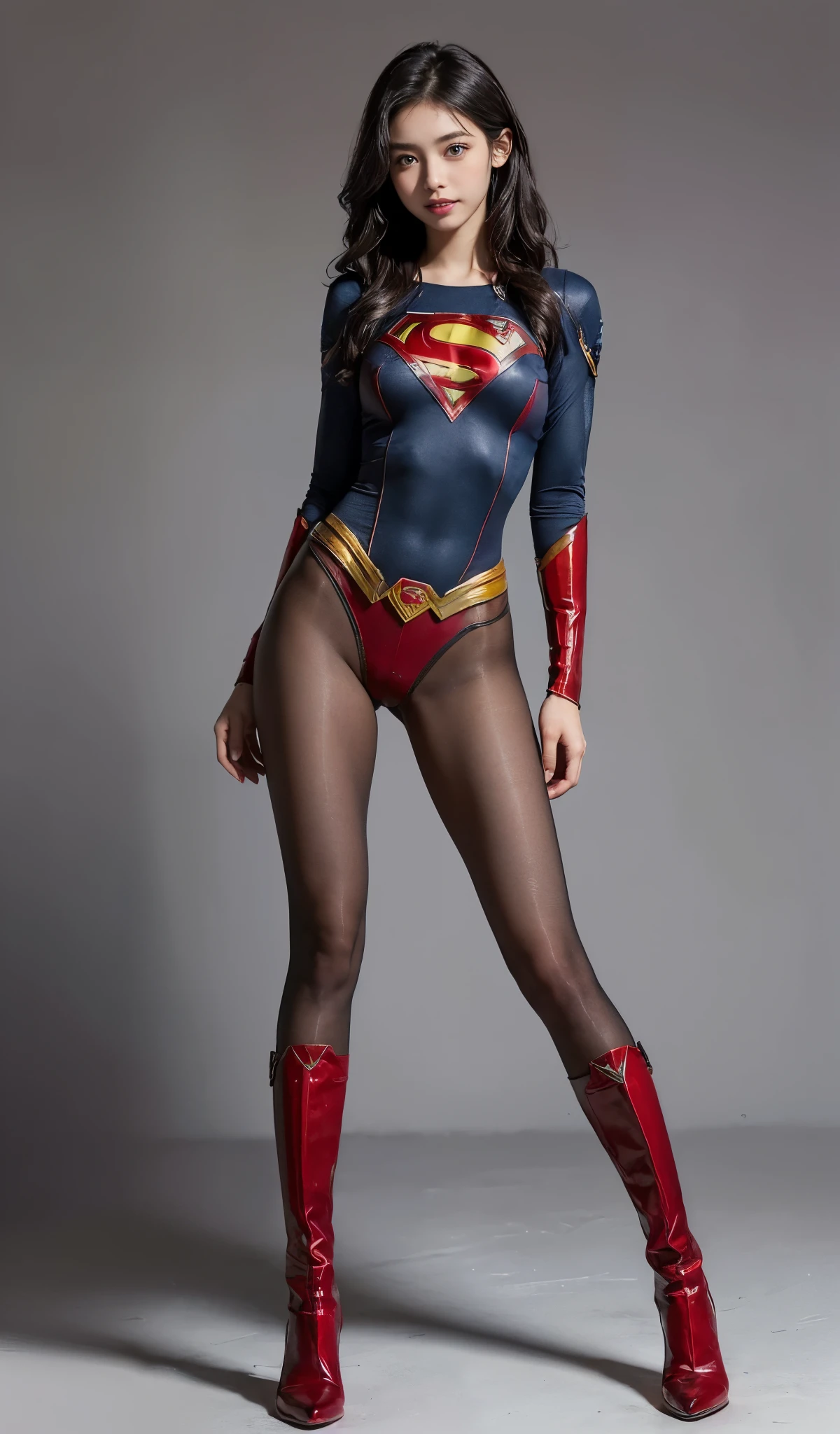 Are sleeping、lying back on、(((Wear black tights on your beautiful legs.)))、(((Grow legs、tall、Legally express the beauty of your smile)))、((((Make the most of the original image)))、(((Supergirl Costume)))、(((beautiful hairl)))、(((Suffering)))、(((Feet must necessarily be worn with black tights)))、(((You need to wear red boots)))、((Top image quality、8K))、((top-quality、8K、masterpiece:1.3))、(((Keep Background )))、Crisp focus:1.2、Beautiful woman with perfect body shape:1.4、Slender Abs:1.2、a wet body:1.5、Highly detailed facial and skin texture、8K