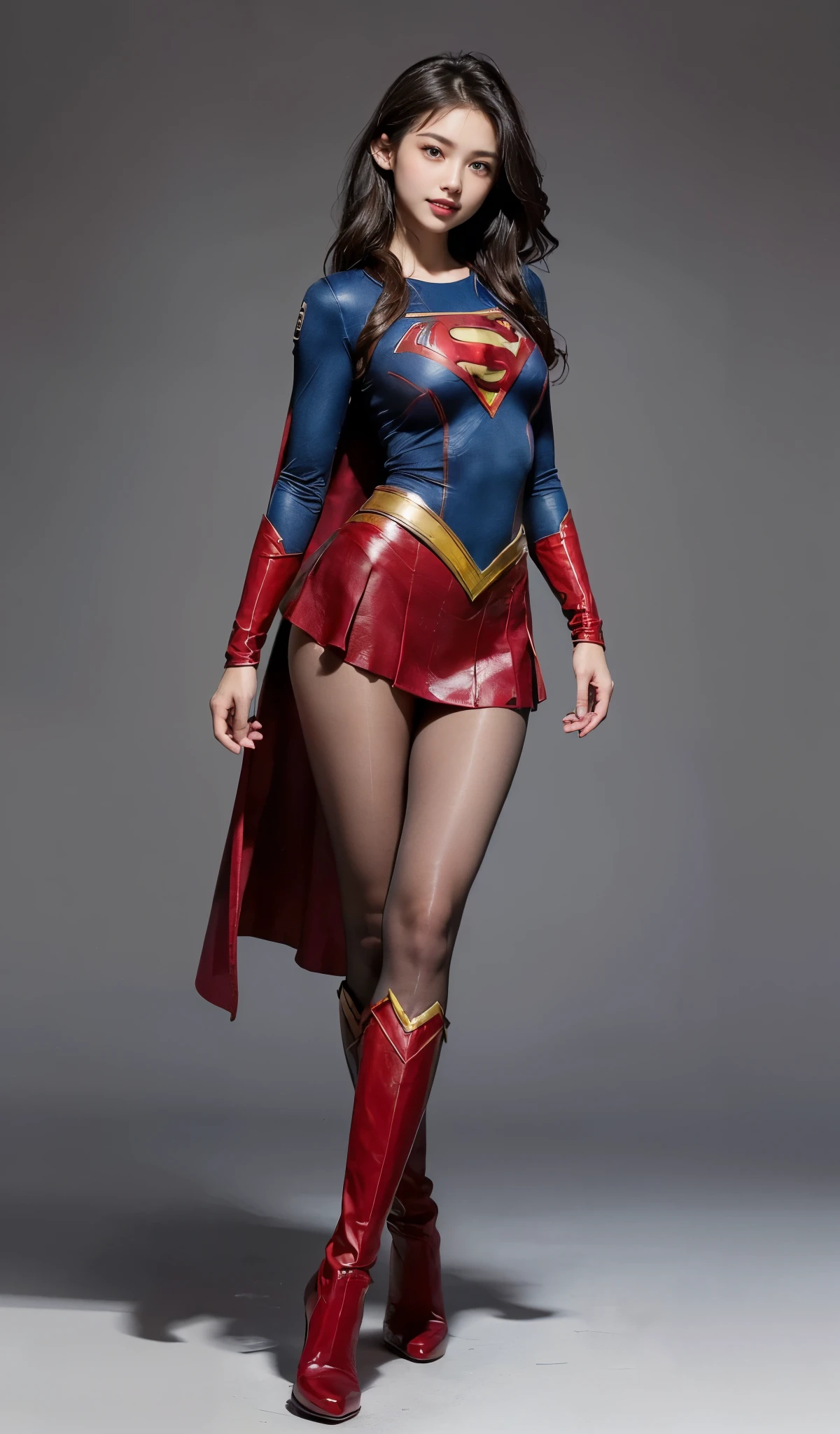 Are sleeping、lying back on、(((Wear black tights on your beautiful legs.)))、(((Grow legs、tall、Legally express the beauty of your smile)))、((((Make the most of the original image)))、(((Supergirl Costume)))、(((beautiful hairl)))、(((Suffering)))、(((Feet must necessarily be worn with black tights)))、(((You need to wear red boots)))、((Top image quality、8K))、((top-quality、8K、​masterpiece:1.3))、(((Keep Background )))、Crisp focus:1.2、Beautiful woman with perfect body shape:1.4、Slender Abs:1.2、a wet body:1.5、Highly detailed facial and skin texture、8K