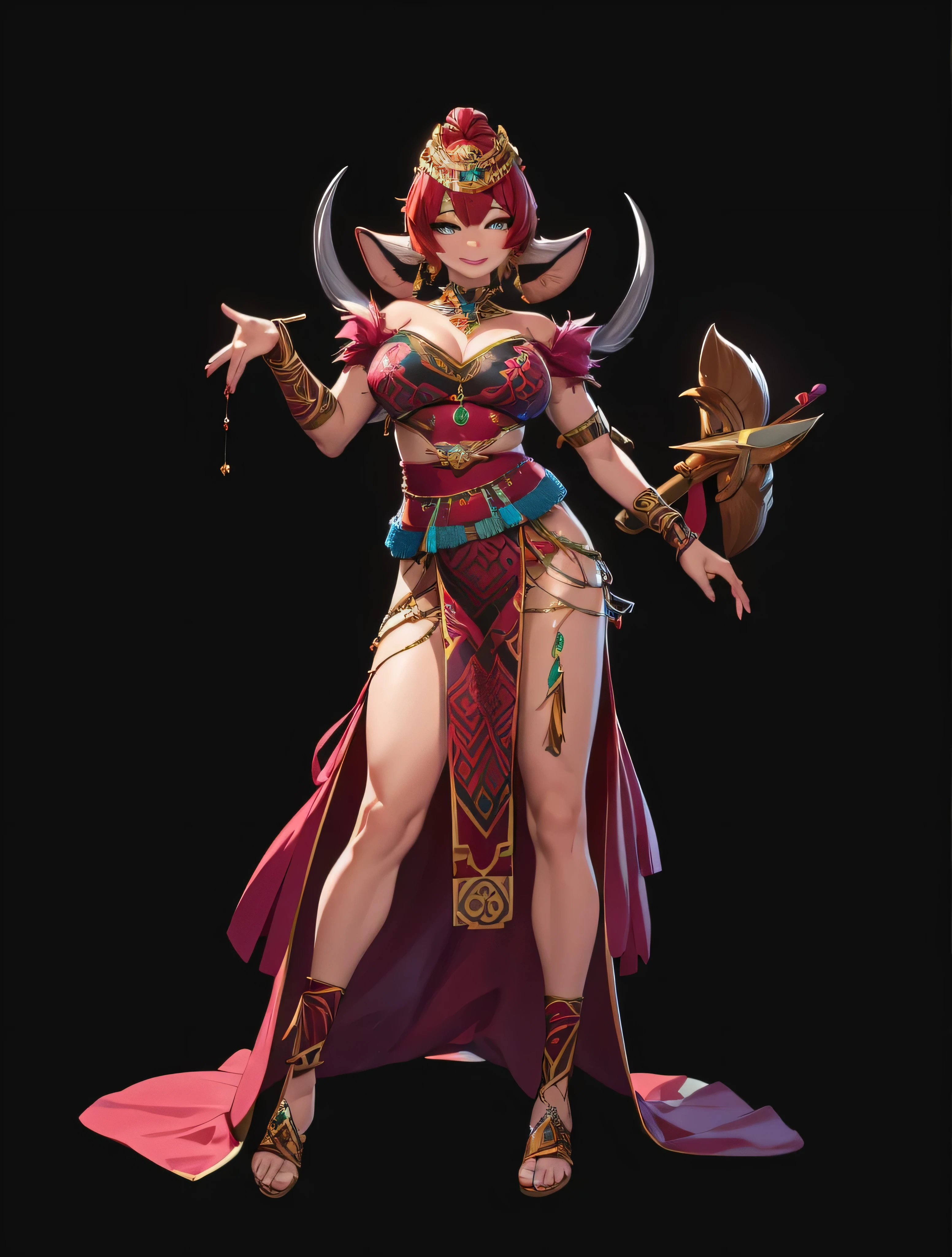 (Best quality),4K,noble vixen,from a foreign race,Wearing exotic tribal clothes,Keep hair short,Stood up,long leges,The expression is very charming