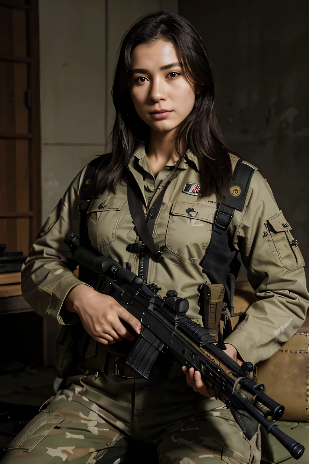 Photorealsitic、realistic skin textures、automatic rifle