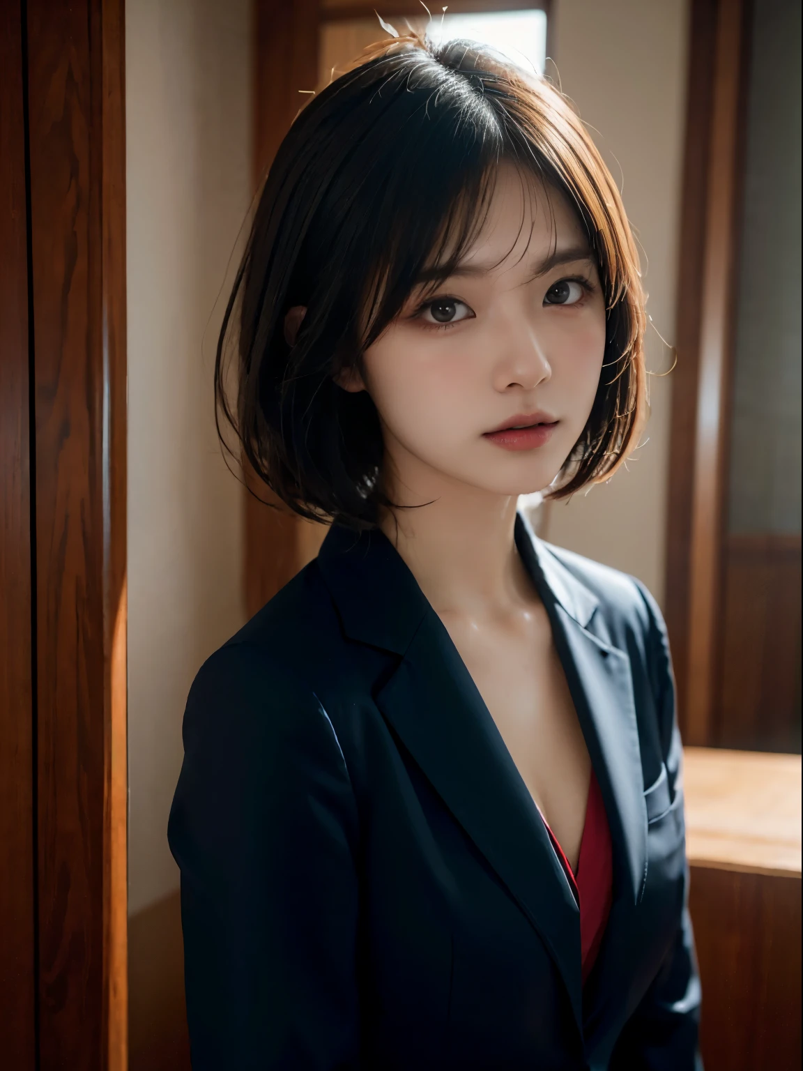 s Office、Portrait of a woman in a business suit, top-quality、hyper HD、奈良美智, Japanese Models, Beautiful Japan Girl, With short hair, 27yo女性モデル, 4 k ], 4K], 27yo, sakimichan, sakimichan