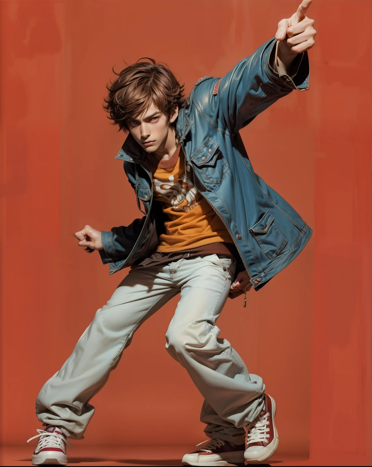Scott pilgrim, realistic, tall handsome teenage highchooler, brown hair, tall 190 cm, perfect face, perfect finger