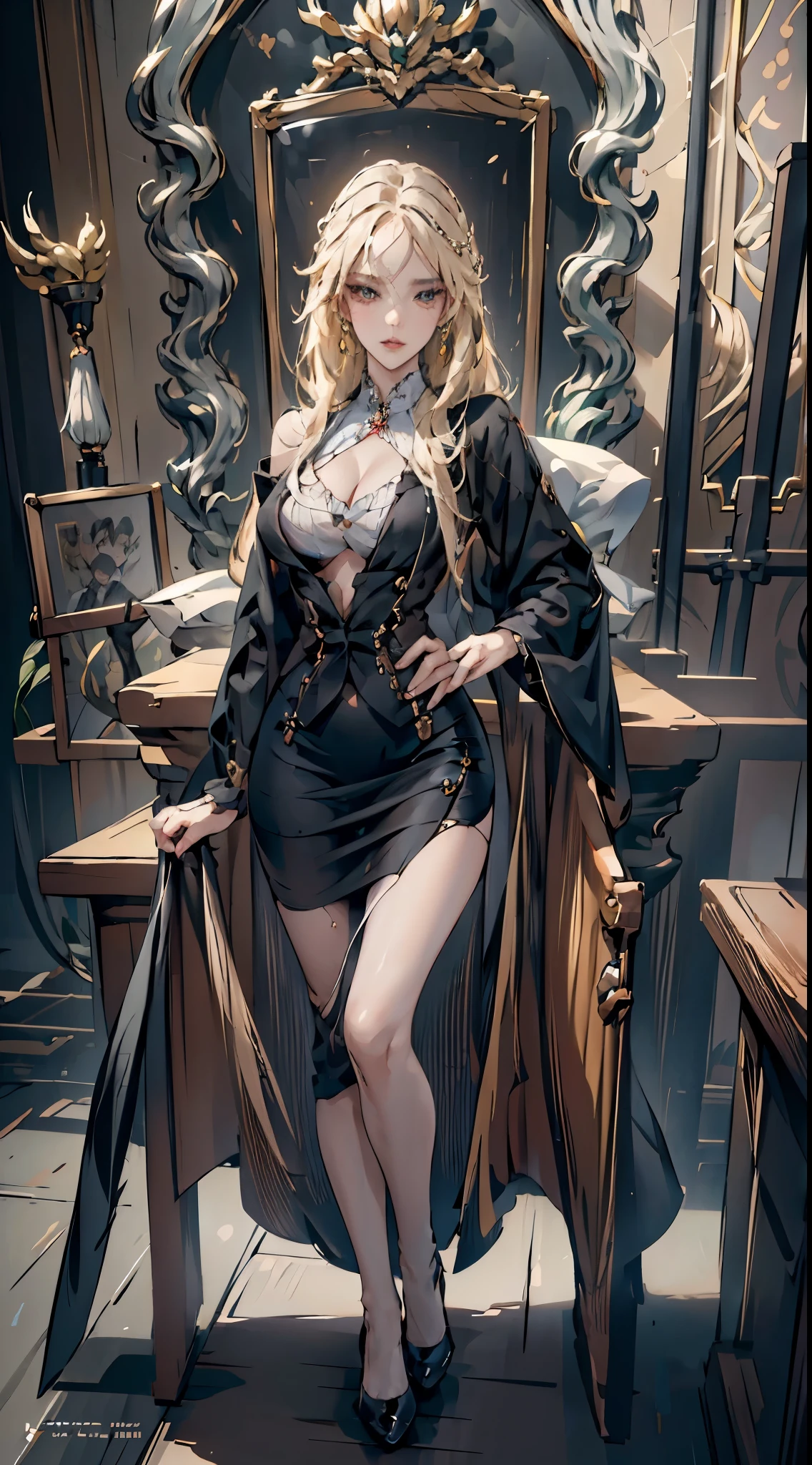 Jin Goto, Arthur Rackham, Surreal, mysterious, strange, fantastical, fantasy, Sci-fi, Japanese anime, Fibonacci sequence on a chessboard, Skytree in the deep sea, beautiful blonde miniskirt girl Alice, perfect voluminous body, detailed masterpiece perspectives bird’s eye views sexy erotic provocative