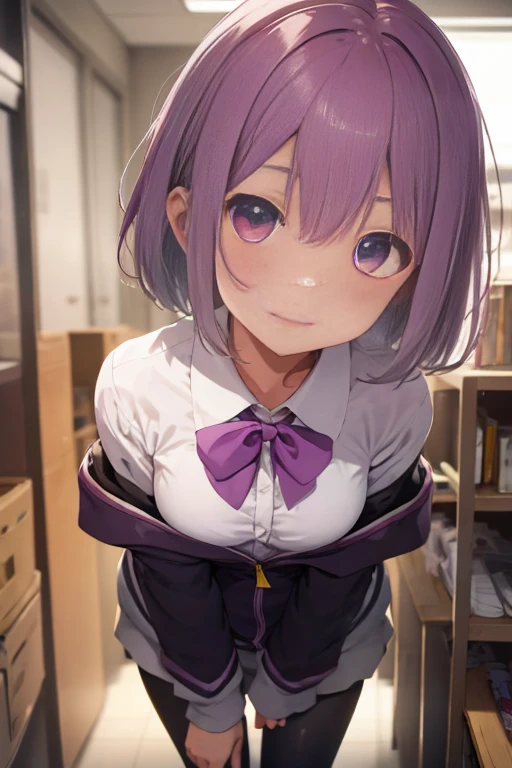 akaneshinjou, shinjou akane, light purple hair, (pink eyes:1.2), short hair,
BREAK black pantyhose, bow, collared shirt, hood, hooded jacket, jacket, open clothes, open jacket, open shirt, pantyhose, purple bow, purple jacket, school uniform, shirt, sleeves past wrists, unbuttoned shirt, white shirt,
BREAK indoors, city,
BREAK looking at viewer, BREAK (masterpiece:1.2), best quality, high resolution, unity 8k wallpaper, (illustration:0.8), (beautiful detailed eyes:1.6), extremely detailed face, perfect lighting, extremely detailed CG, (perfect hands, perfect anatomy),