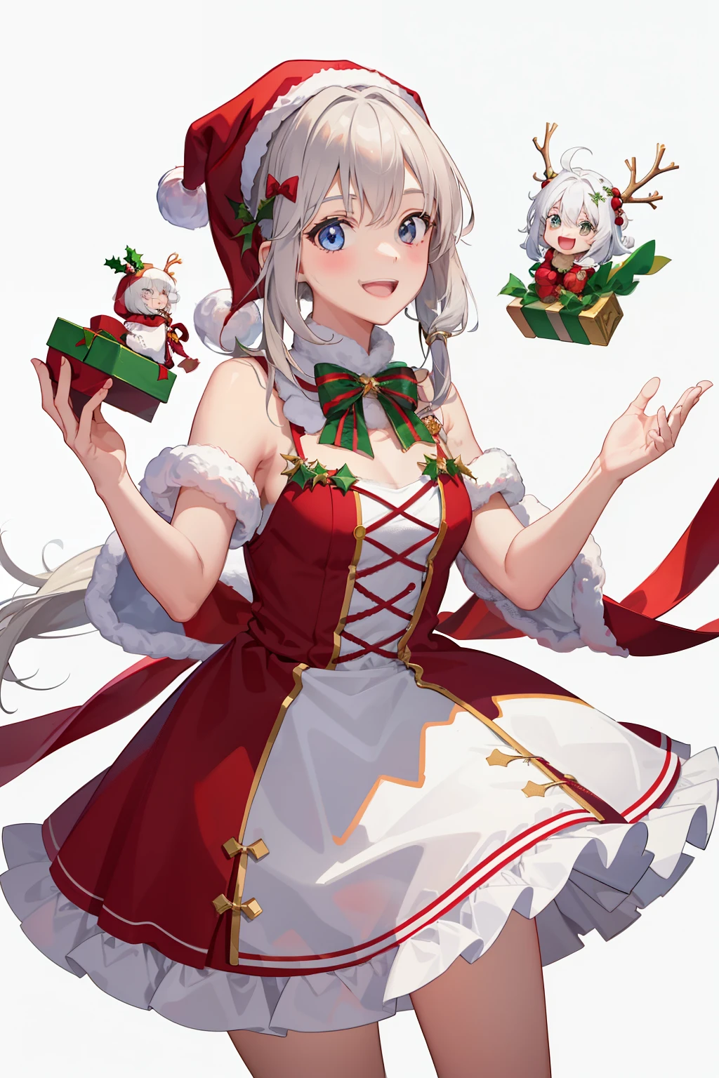 1girl in、A smile、Joyful Christmas、santa claus、cute little、santa clausのコスチューム、