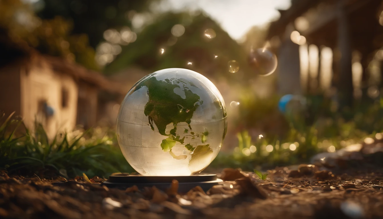 A high-resolution image showcasing the transparent globe placed on the ground, surrounded by recycling symbols and icons, emphasizing the importance of sustainable practices and recycling on Earth Day and beyond.