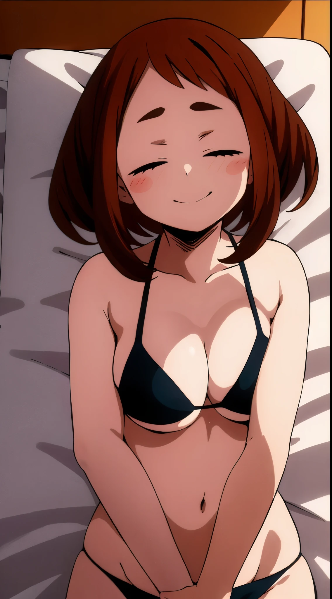 Uraraka Ochako、Black Micro Bikini、A room in a hotel、Sleeping in bed、Tempting、ssex、