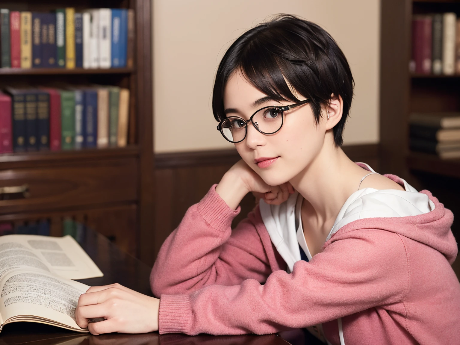 136
(a 20 yo woman,i'i'i'i'i'i'i'i'i'i'i'i'私は暗いatlibraryにいる), (A hyper-realistic), (high-level image quality), ((beautiful hairstyle 46)), ((short-hair:1.46)), (Gentle smile), (breasted:1.46), (lipsticks), (wears glasses,wide,atlibrary), (florals), (wearing hoodies)