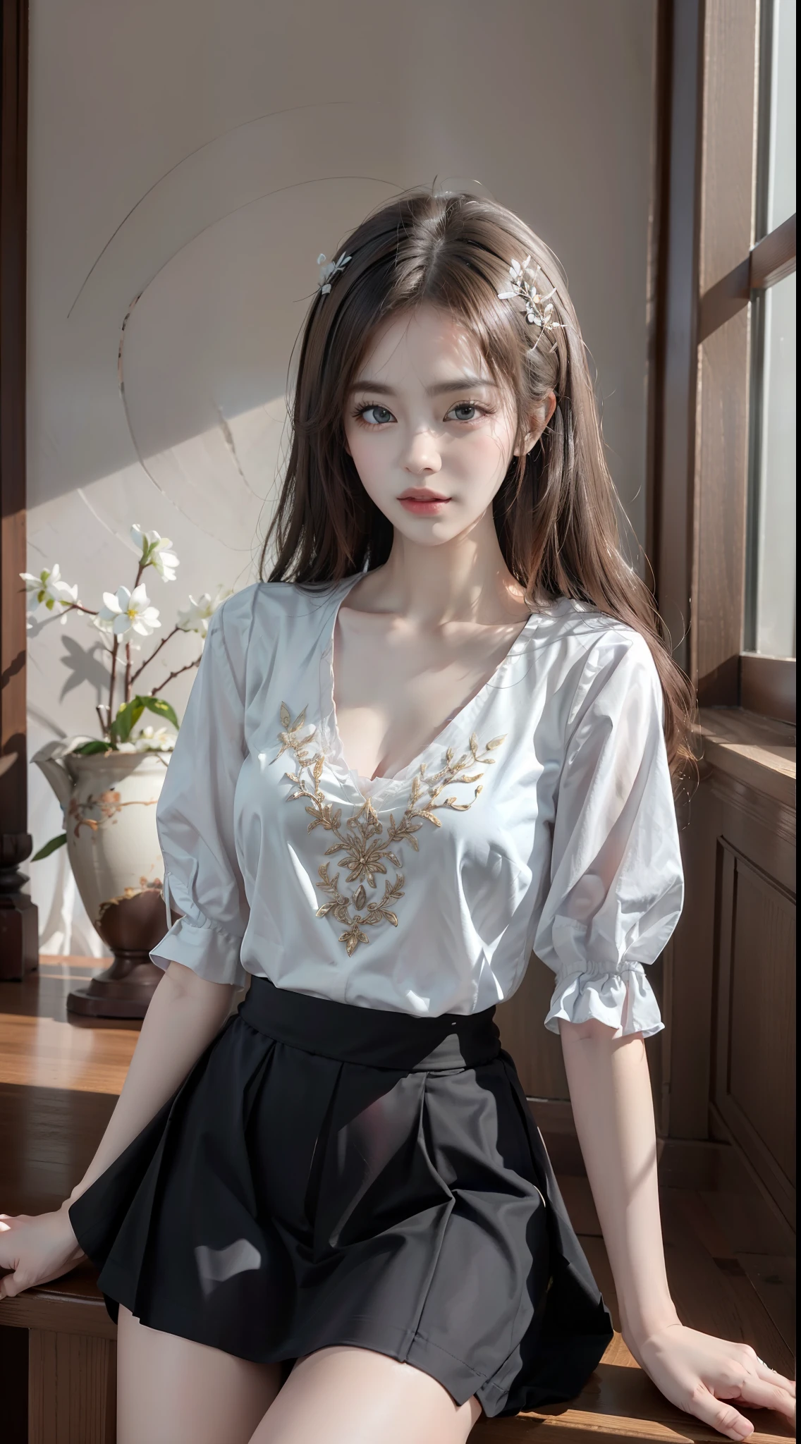 pleated skirt,pink skirt,pink sailor collar, upskirt nurse, (Best quality at best,4K,8K,A high resolution,tmasterpiece:1.2),ultra - detailed,(actual,realisticlying,照片般realisticlying:1.37),Beautiful depiction of cherry blossoms, Dynamically capture Tai Chi elements, flowy fabric, vivd colour, in pastel shades, Soft and dreamy lighting, Meticulous craftsmanship, dynamic action, Detailed rendering of intricate floral embroidery, Beautiful posture, Porcelain-like skin, soft blue eyes, Exquisite and flawless makeup, Surreal wallpapers.