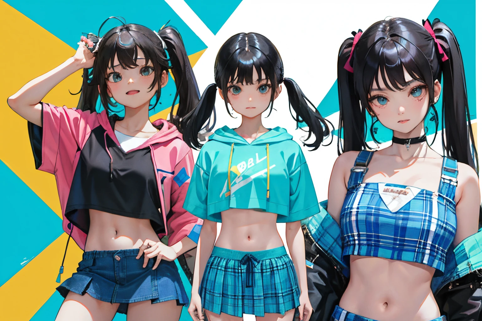 ((10 year old Japanese girls)),((track and field competition)),((wearing separate uniform )),whole body,I can see your navel